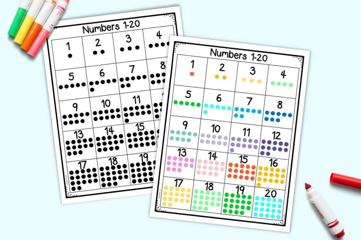 Free Printable Number Chart 1 - 20 For Kindergarten - The Artisan Life inside 1 to 1 Correspondence Up to 20 Printable