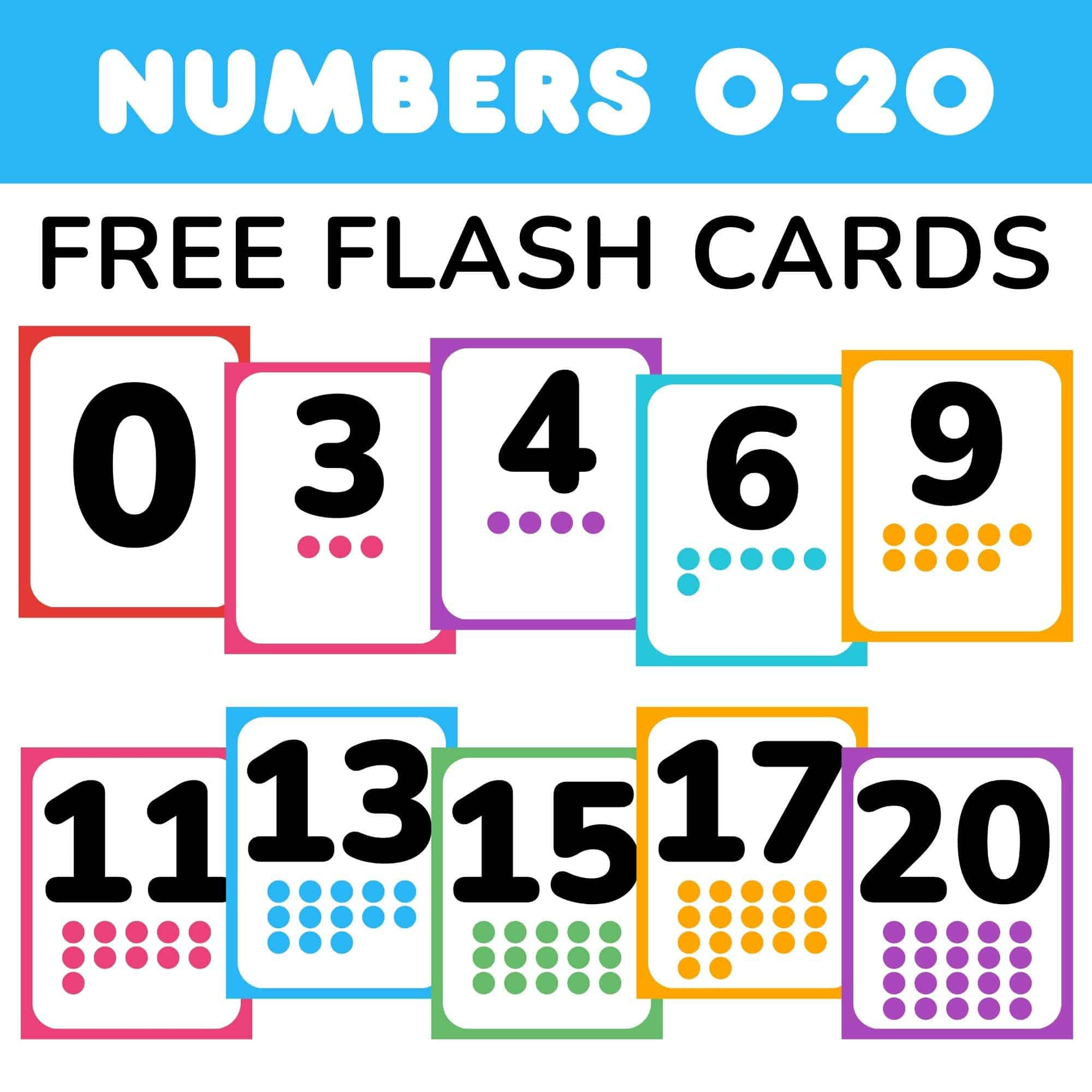 Free Printable Number Flashcards 0-20 With Pictures in 0-20 Printable Number Cards