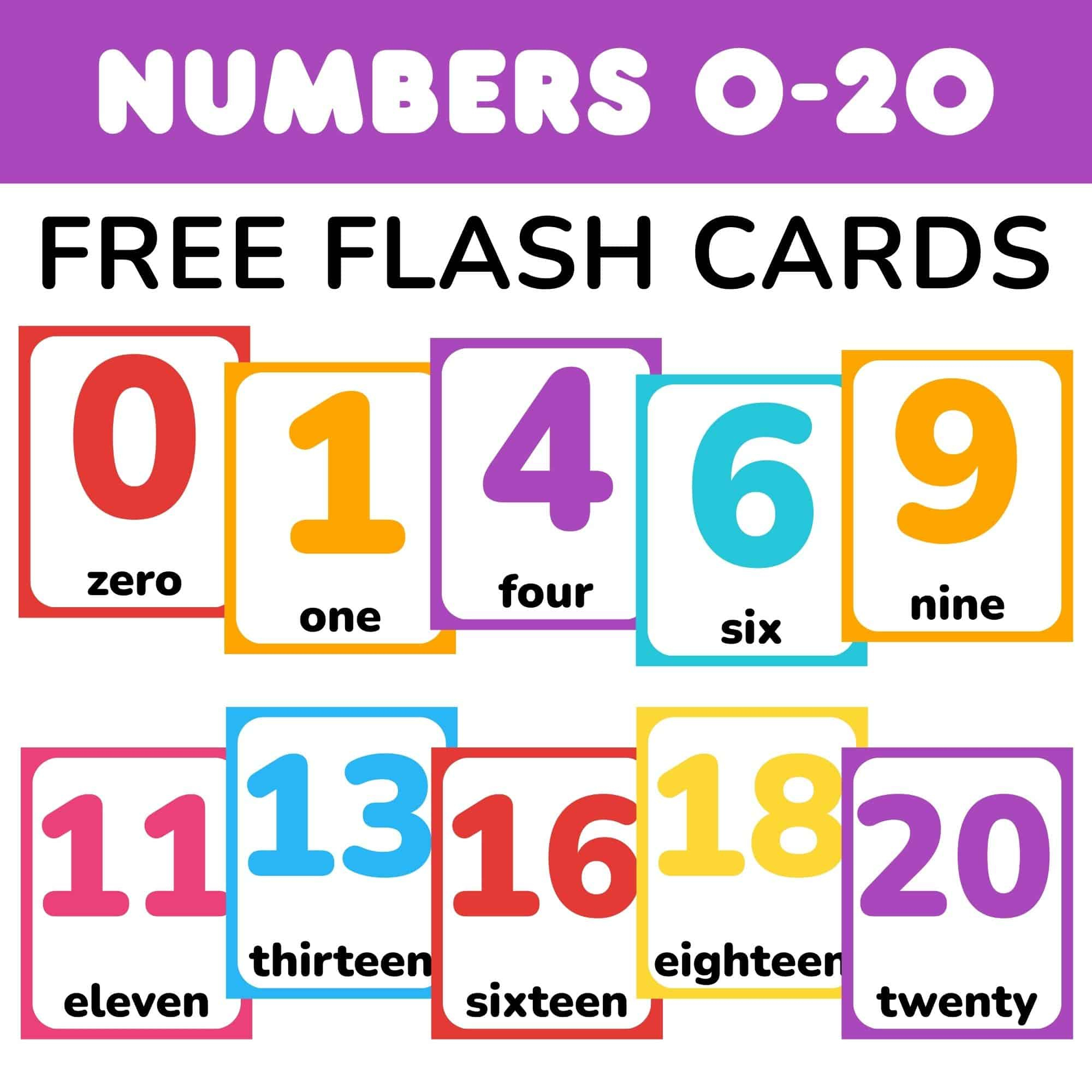 Free Printable Number Flashcards 0-20 With Words pertaining to 0-20 Number Cards Printable