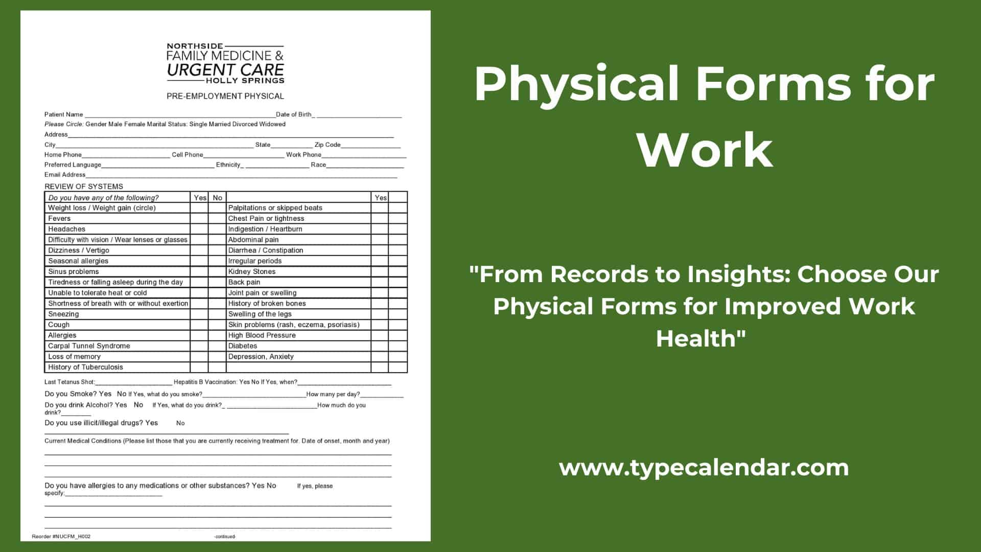 Free Printable Physical Form For Work Templates [Pdf] intended for Printable Physical Form For Work