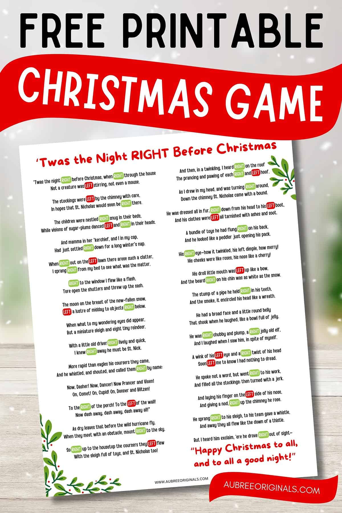 Free Printable Right Left Christmas Game Story - Aubree Originals pertaining to Printable Left and Right Game