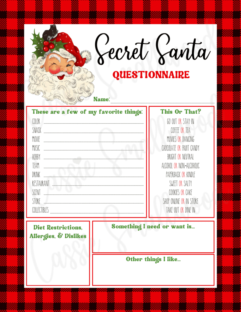 Free Printable Secret Santa Questionnaire Templates - Cassie Smallwood throughout Secret Santa Survey Free Printable