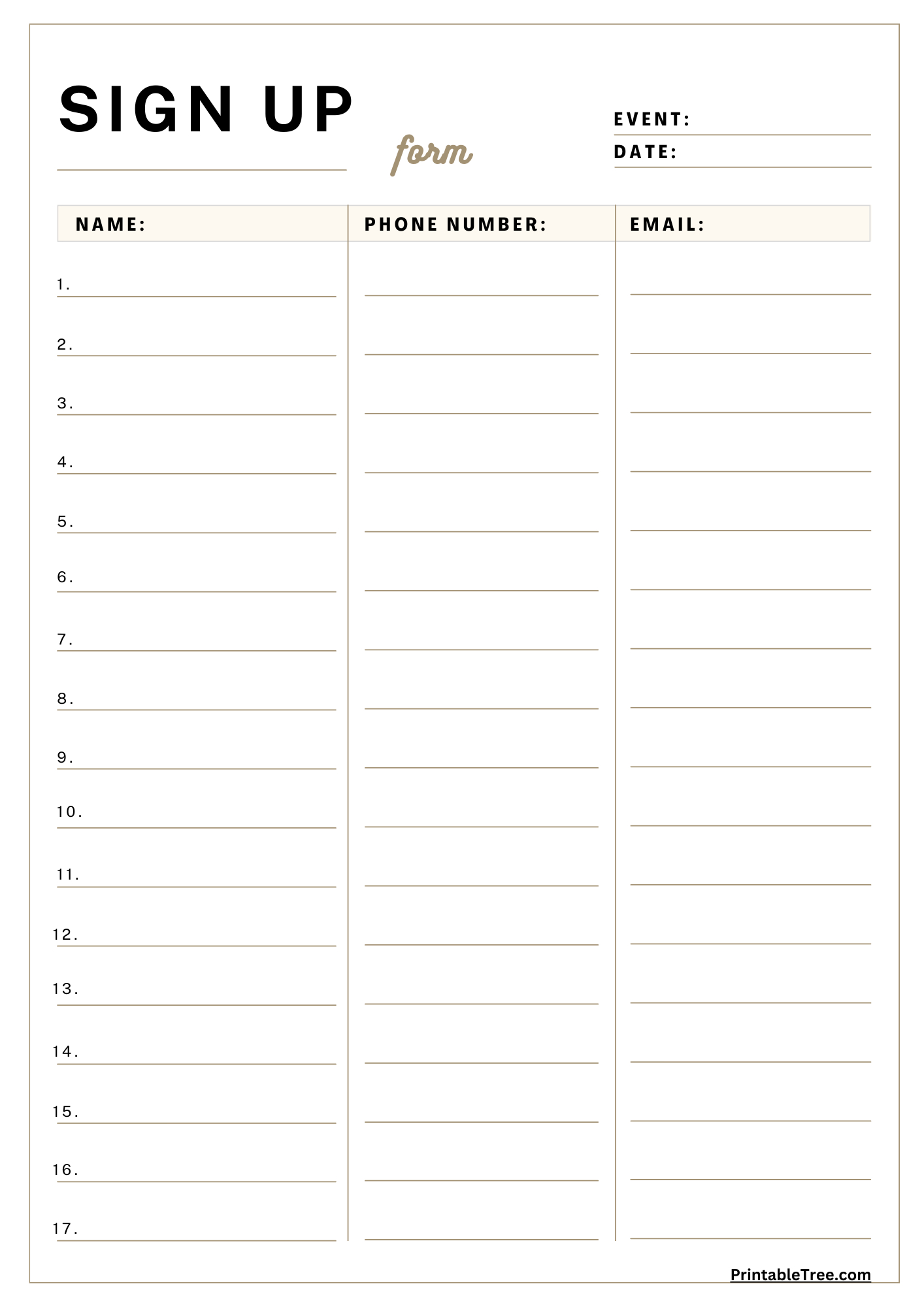 Free Printable Sign-Up And Sign-In Sheet Pdf Templates pertaining to Printable Sign in Sheet Template