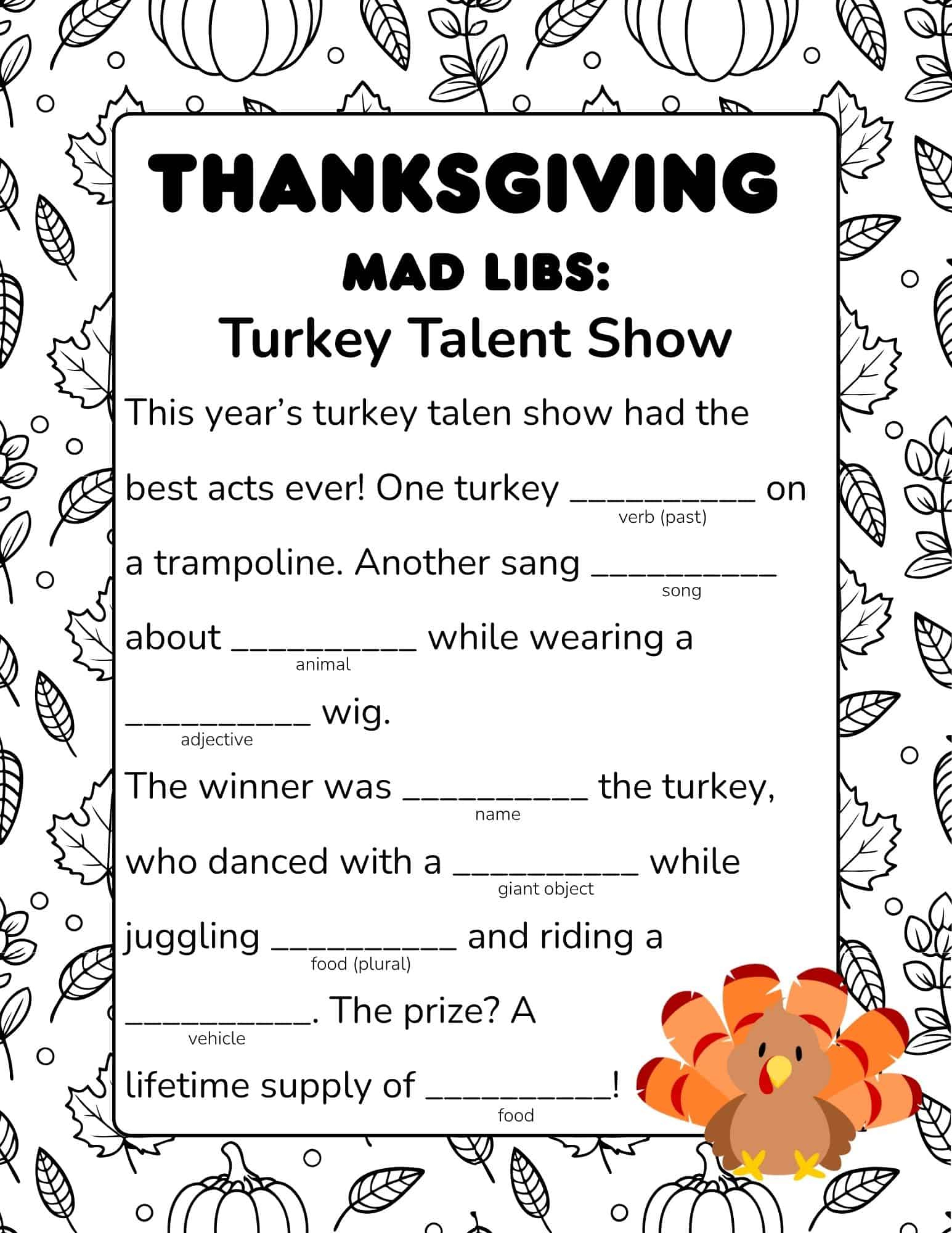 Free Printable Thanksgiving Mad Libs For Kids with Thanksgiving Mad Lib Printables Free