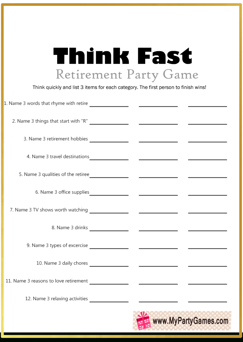 Free Printable Think Fast Game For Retirement Party within Printable Games For Adults
