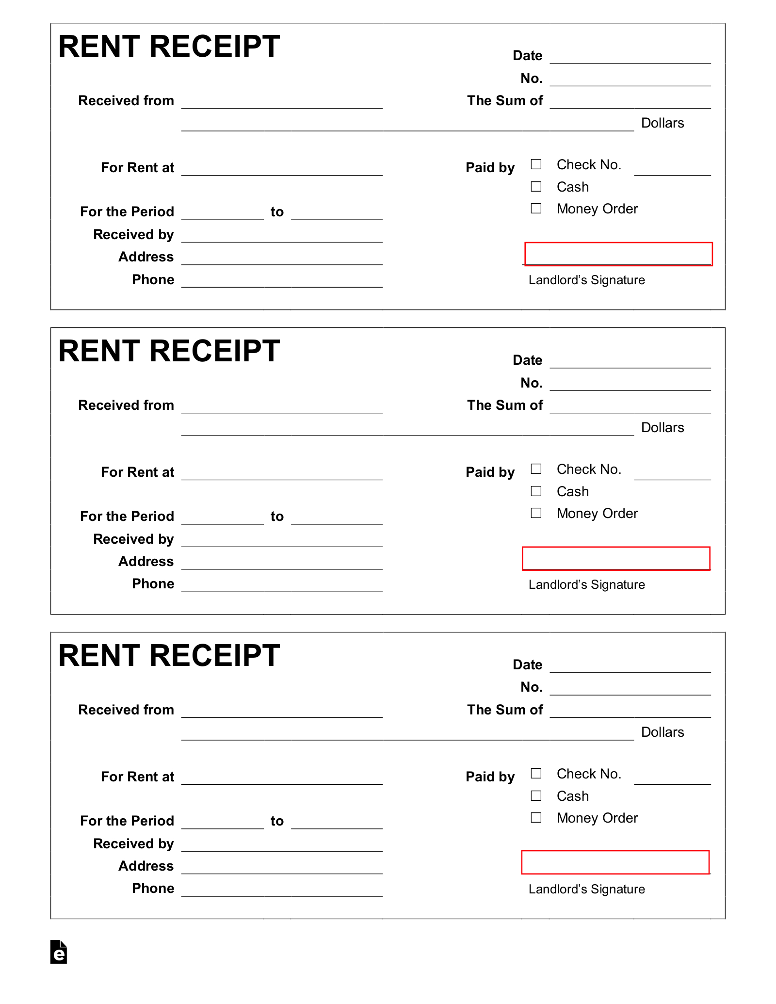 Free Rent Receipt - Pdf | Word – Eforms within Printable Rent Receipt Template
