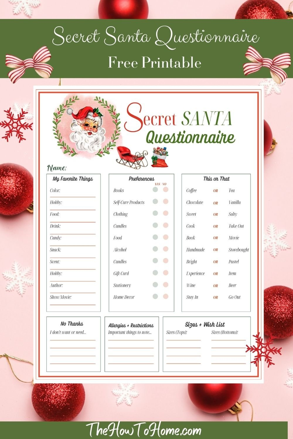 Free Secret Santa Questionnaire Printable: Instant Download - The with regard to Secret Santa Survey Free Printable