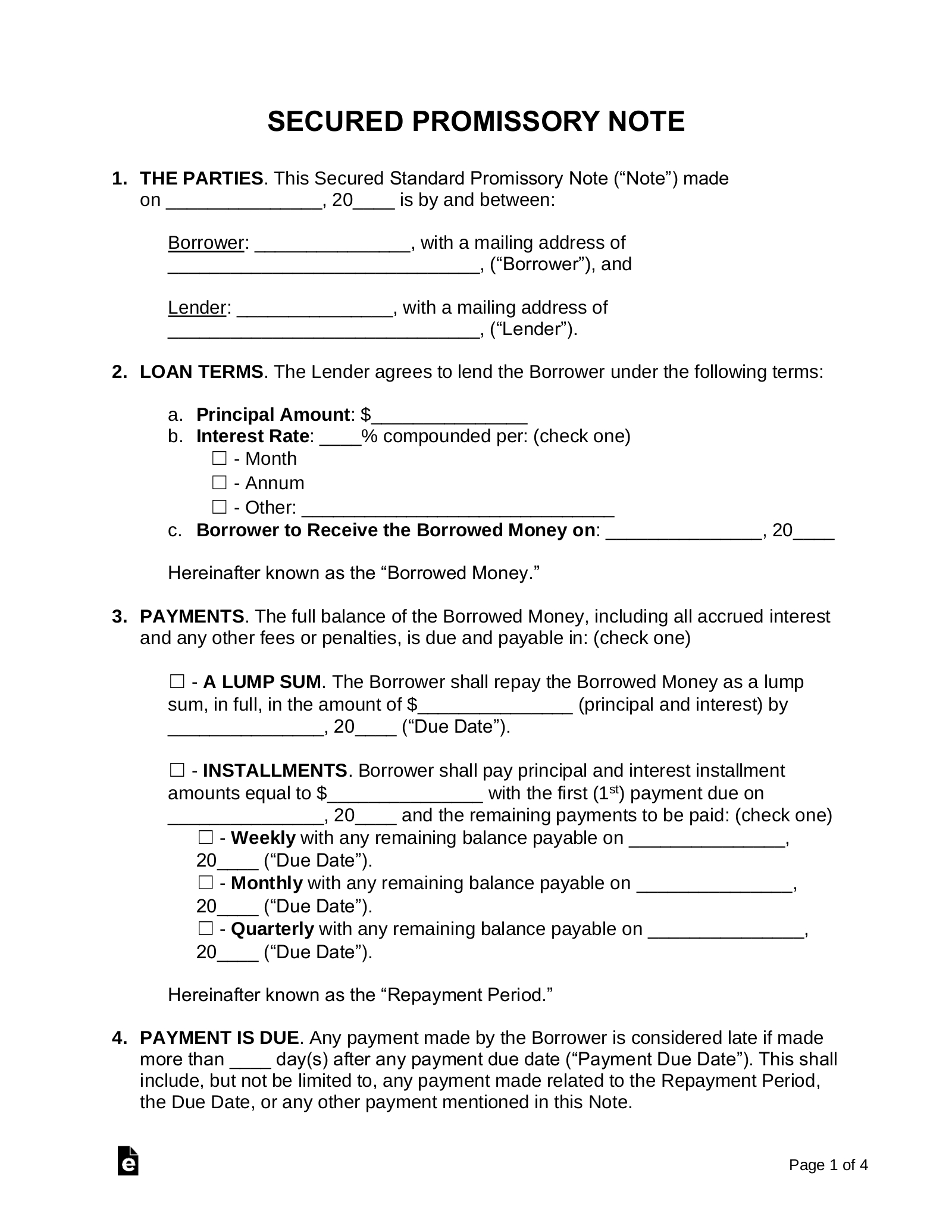 Free Secured Promissory Note Template - Pdf | Word – Eforms within Printable Simple Promissory Note Template