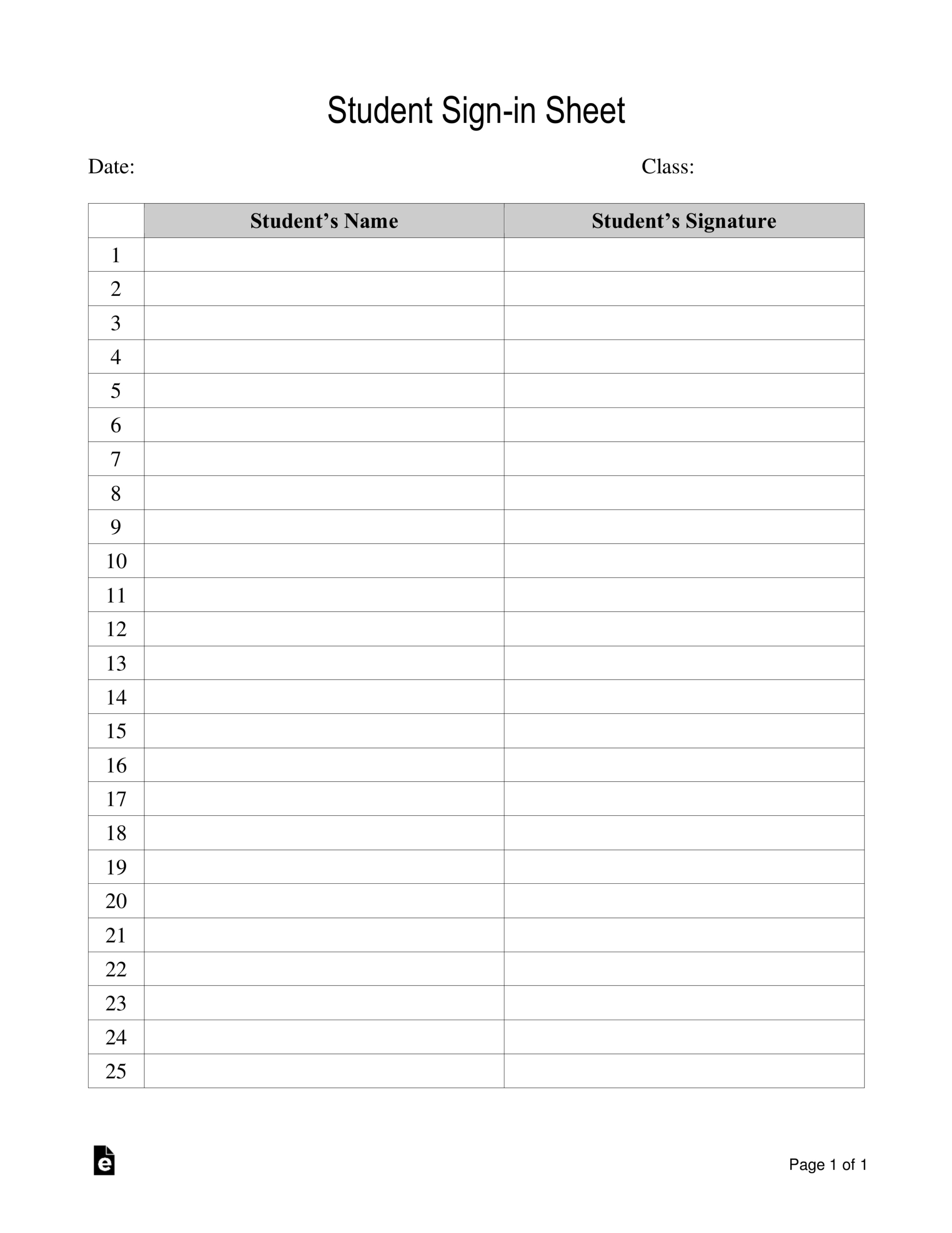 Free Student Sign-In Sheet Template - Pdf | Word – Eforms pertaining to Printable Sign in Sheet Template