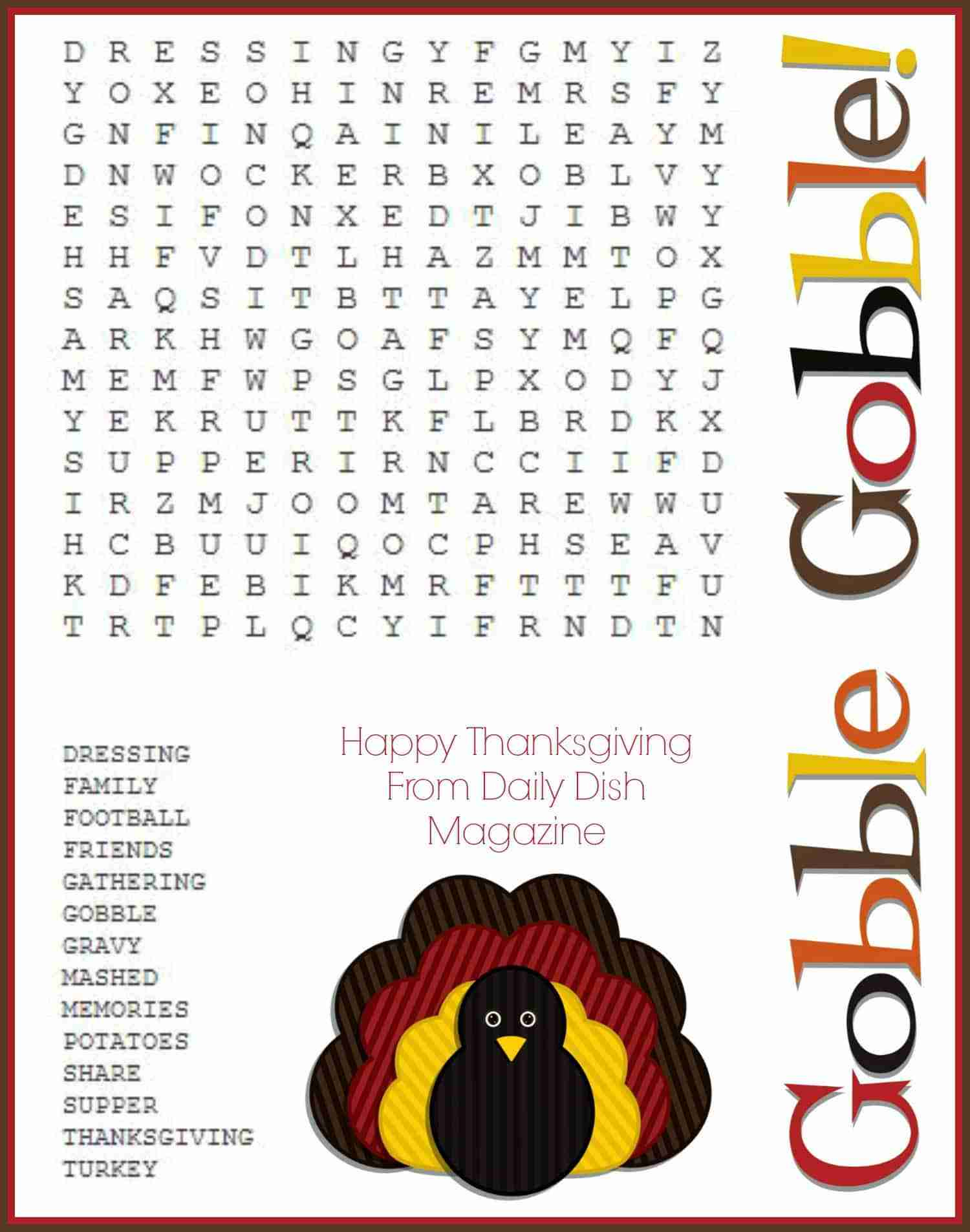 Free Thanksgiving Puzzles ~ Word Search And Maze Printable - Daily in Thanksgiving Word Search Printable Free