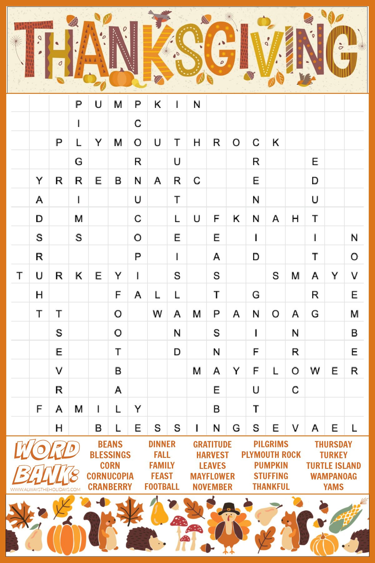 Free Thanksgiving Word Search Printable - With Answers Included within Thanksgiving Word Search Hard Printable