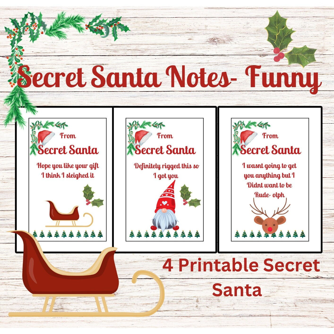 Funny Secret Santa Notes: Printable Gift For Coworkers (4 Designs inside Secret Santa Notes For Coworkers Free Printable