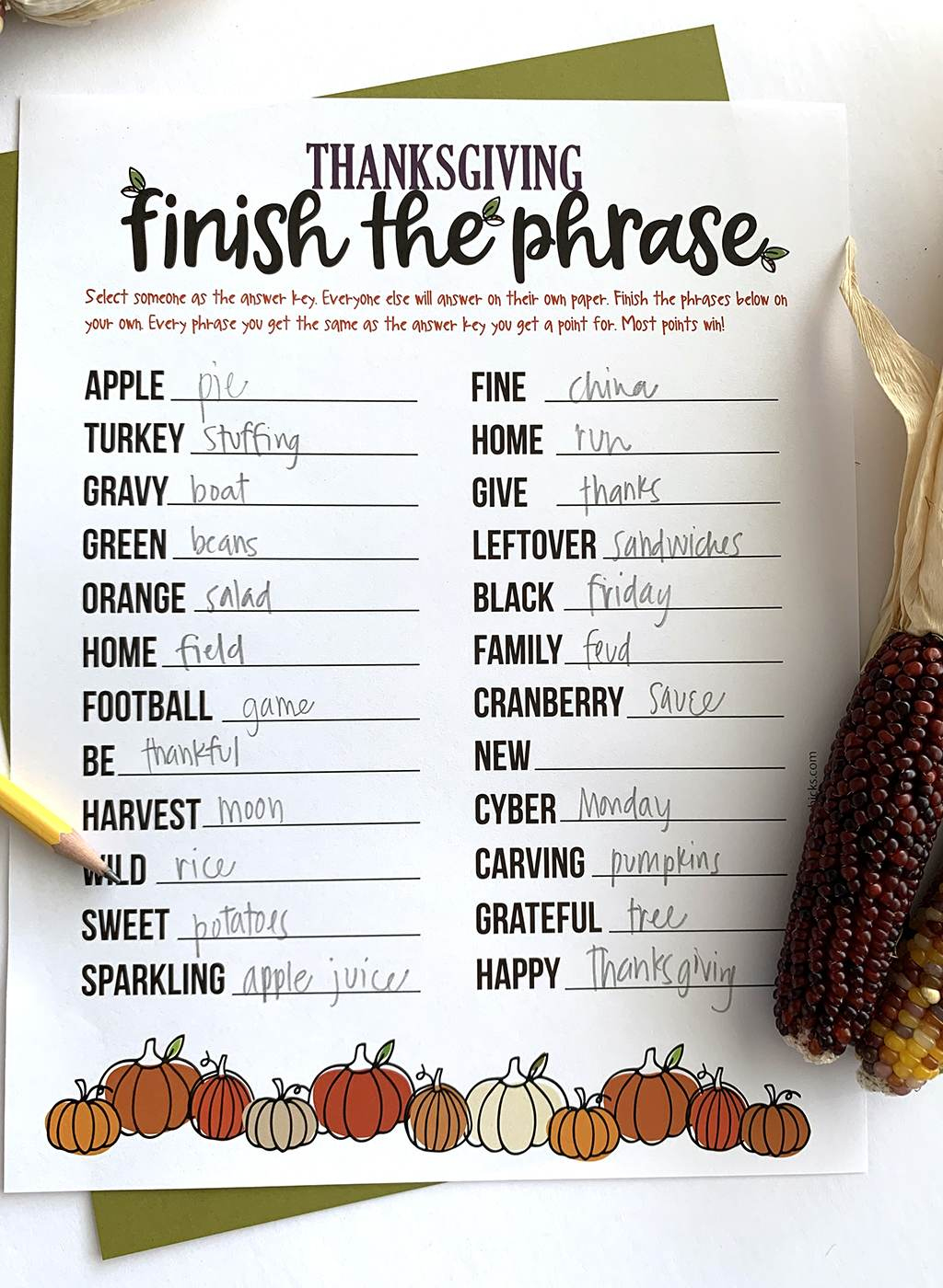 Group Friendly Thanksgiving Finish The Phrase Printable - The intended for Finish The Phrase For Seniors Printable