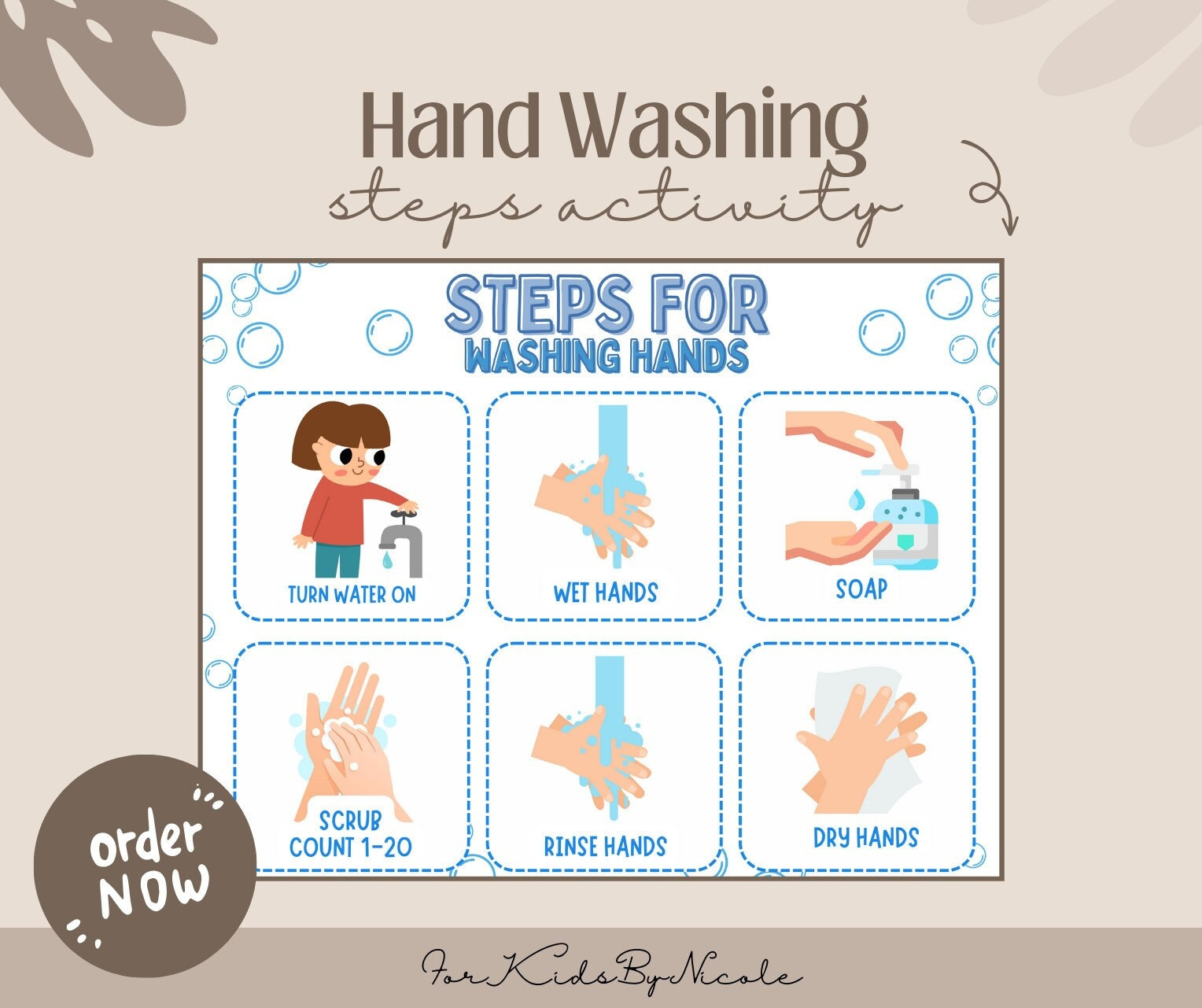 Hand Washing Steps Activity: Printable Poster For Kids - Etsy pertaining to 1-20 Chart Printable Washing Hangd