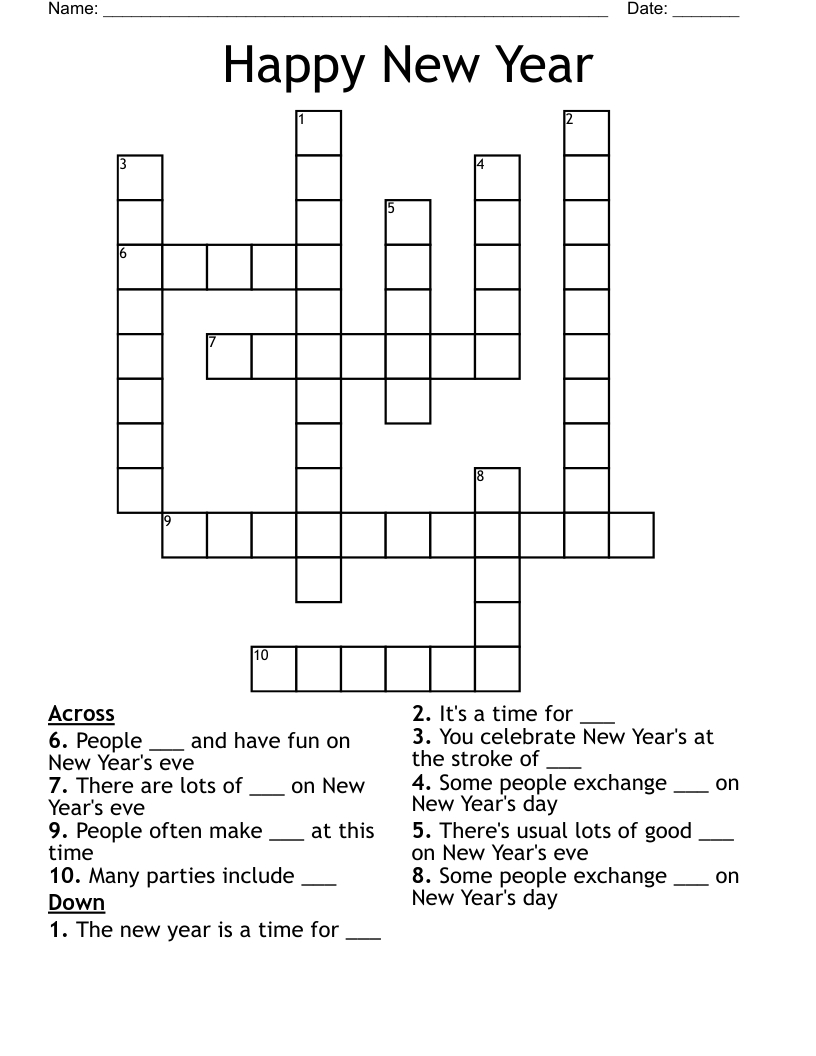 Happy New Year Crossword - Wordmint intended for New Year Crossword Puzzle Printable