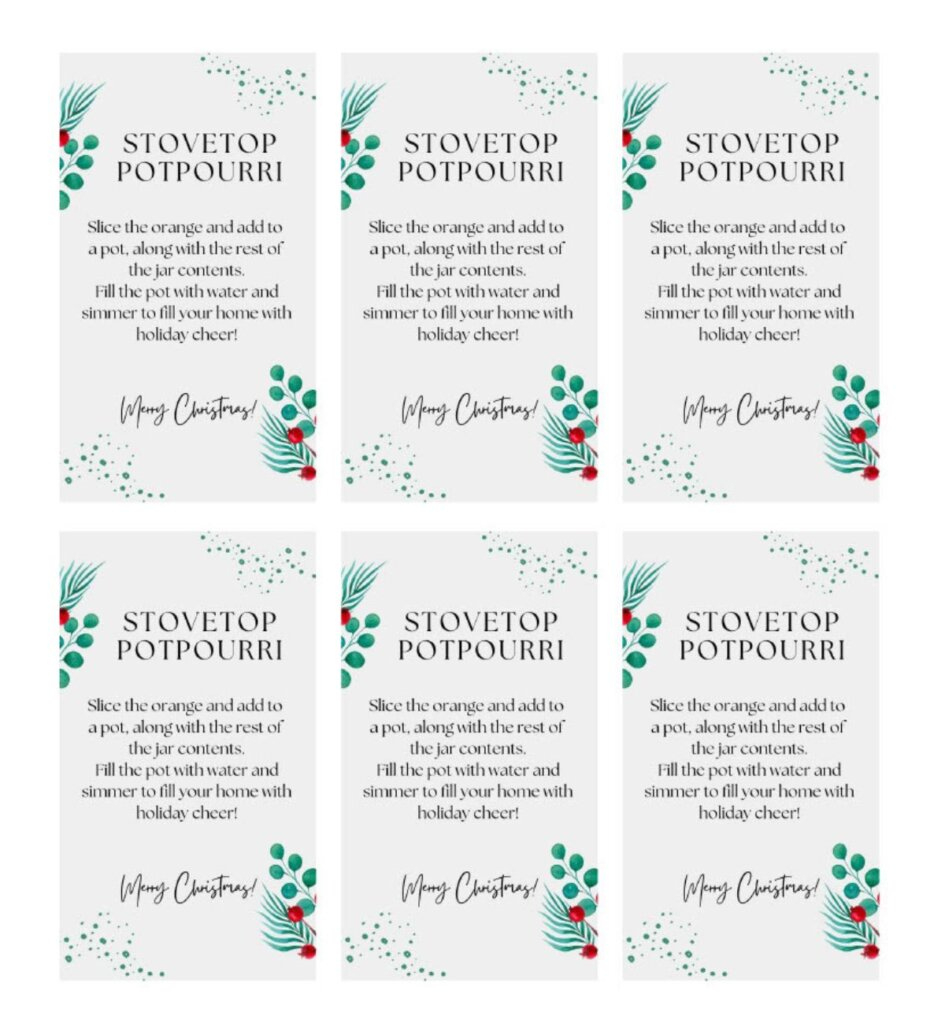 Holiday Potpourri within Stovetop Potpourri Printable Tags Free