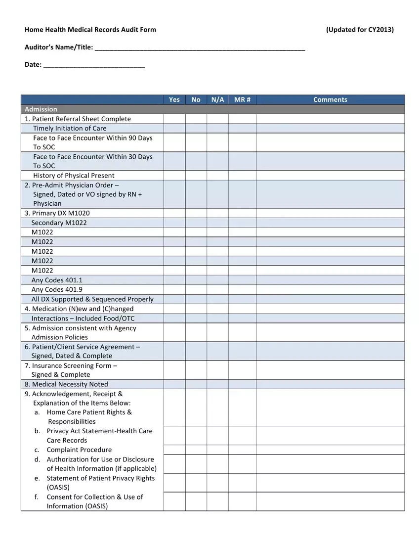 Home Health Audit Form ≡ Fill Out Printable Pdf Forms Online within Printable Medical Chart Audit Template