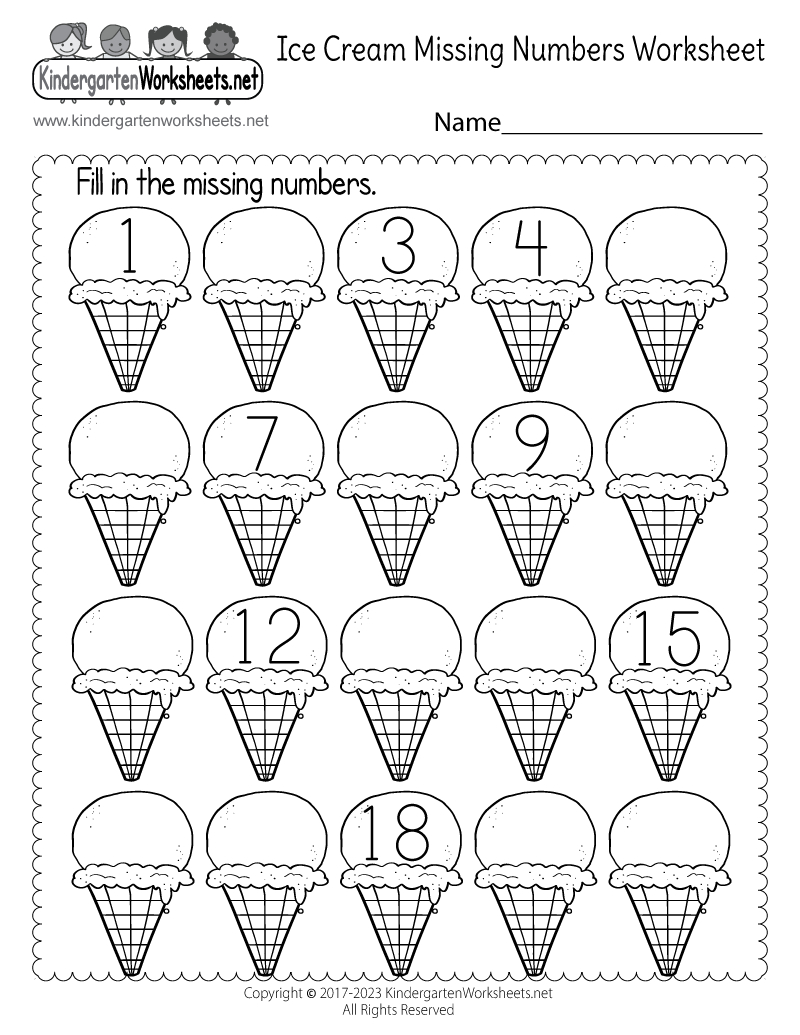 Ice Cream Missing Numbers 1-20 Worksheet - Free Printable, Digital for 1-20 Worksheets Kindergarten Free Printable