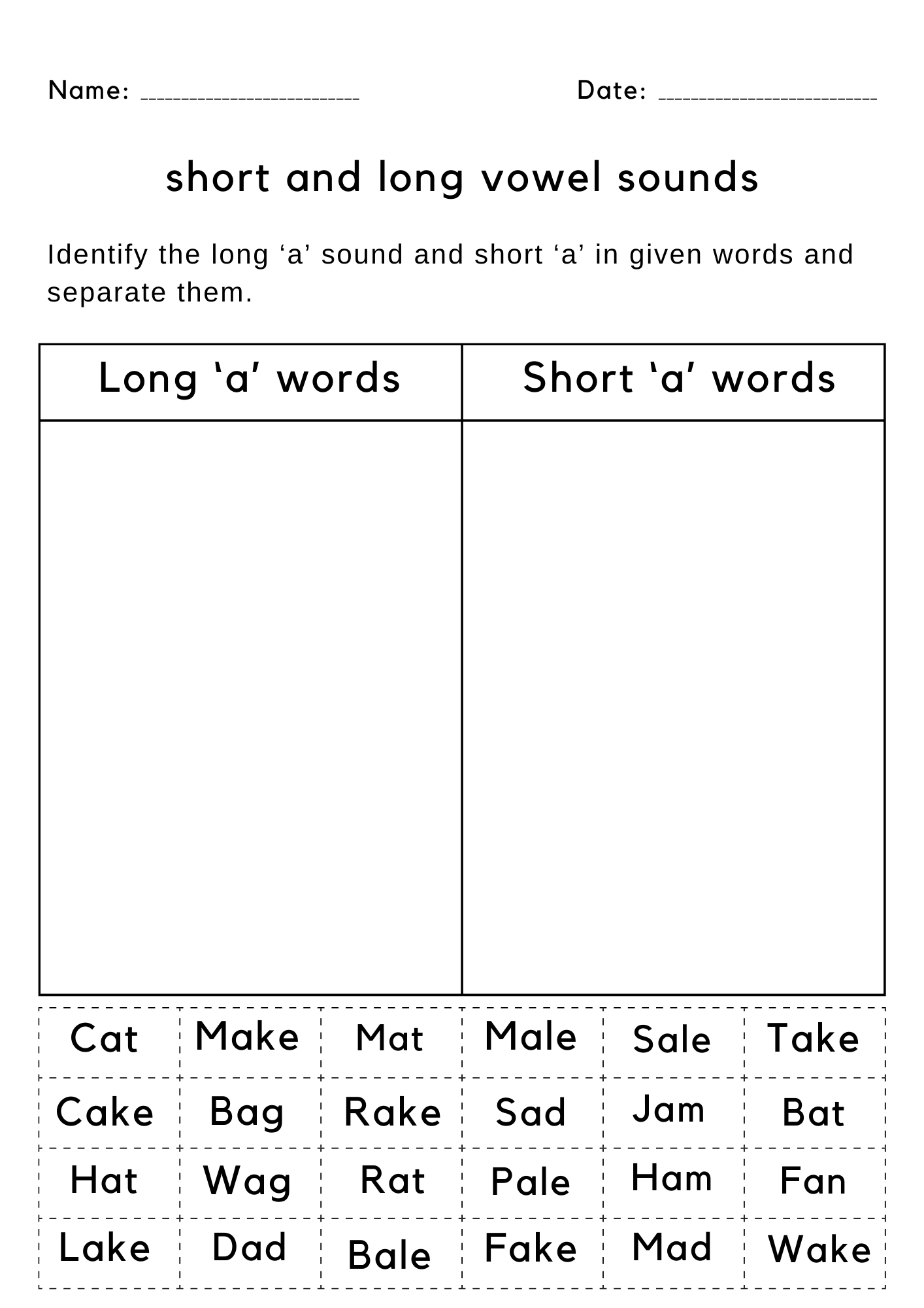 Identifying Long And Short Vowel Sounds Worksheets For inside Printable Long And Short Vowel Sounds Worksheets