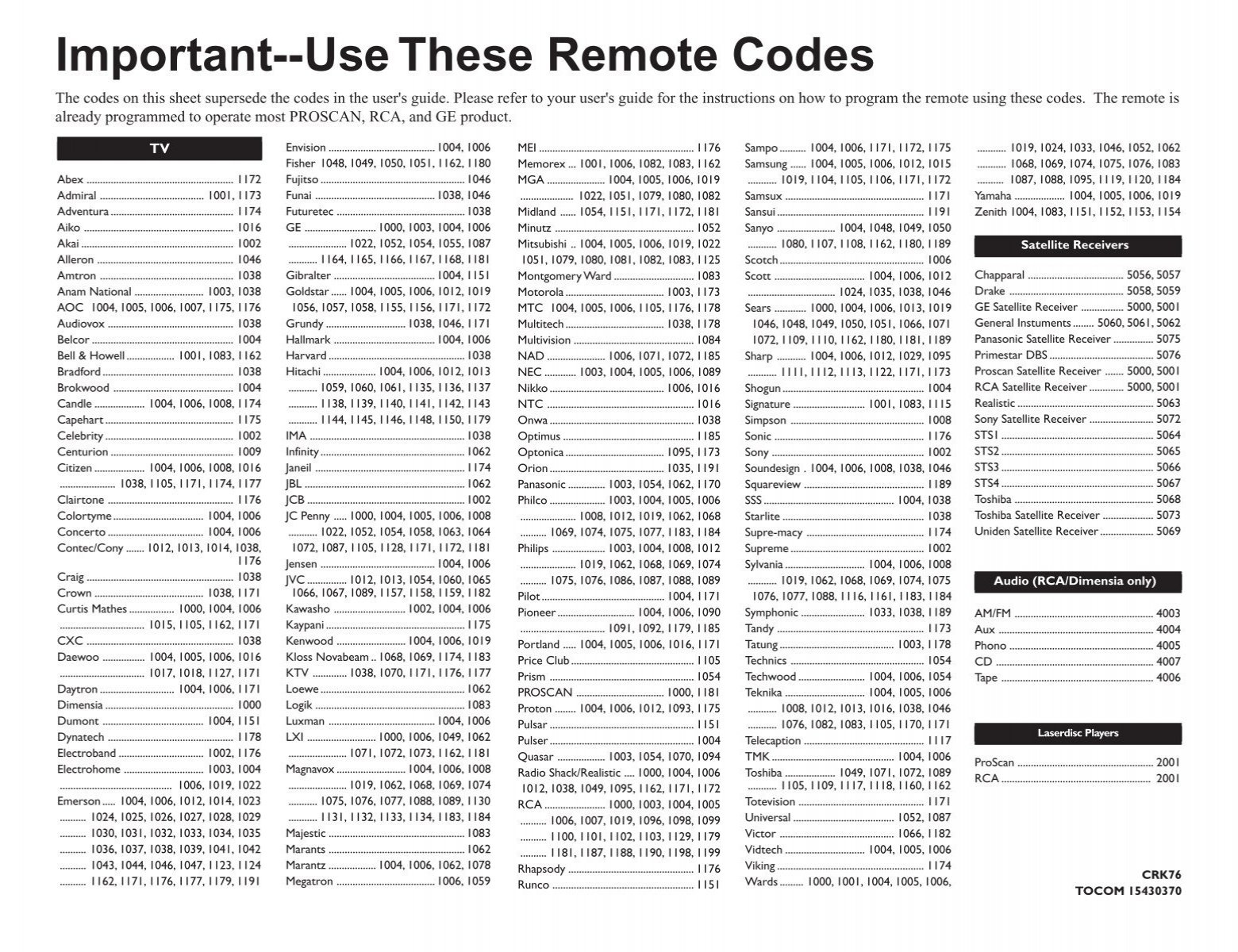 Important--Use These Remote Codes - Directv inside Printable Directv Channel Guide 2026