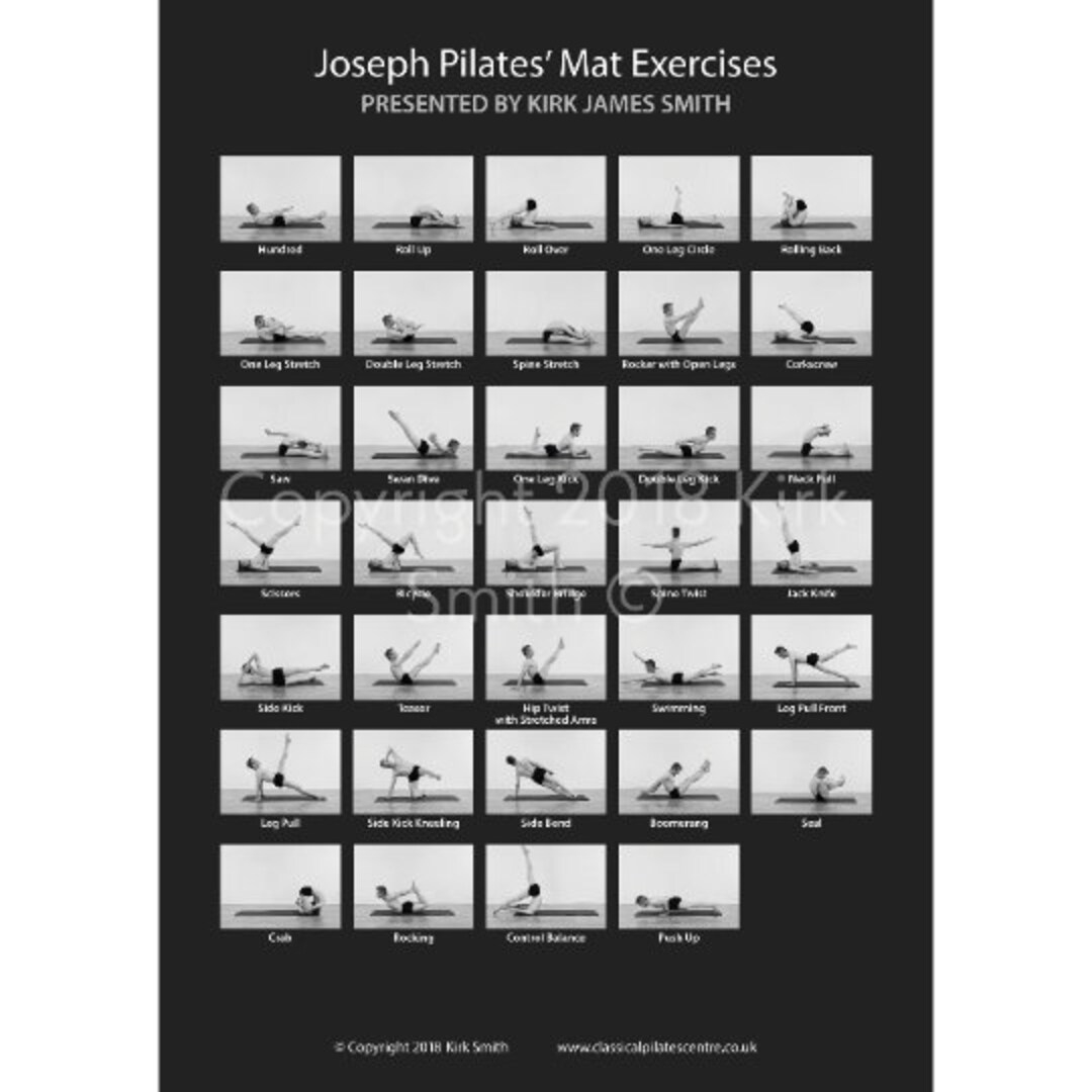 Joseph Pilates Reformer On The Mat Exercises Pilates Poster 34 throughout Printable 34 Pilates Mat Exercises
