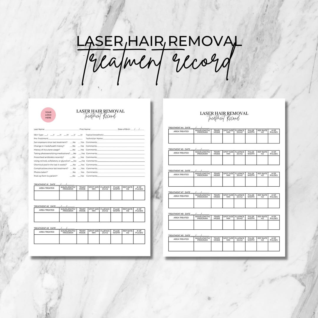 Laser Hair Removal Treatment Record Chart Template (Diy Editable for Printable Laser Hair Removal Treatment Record Form