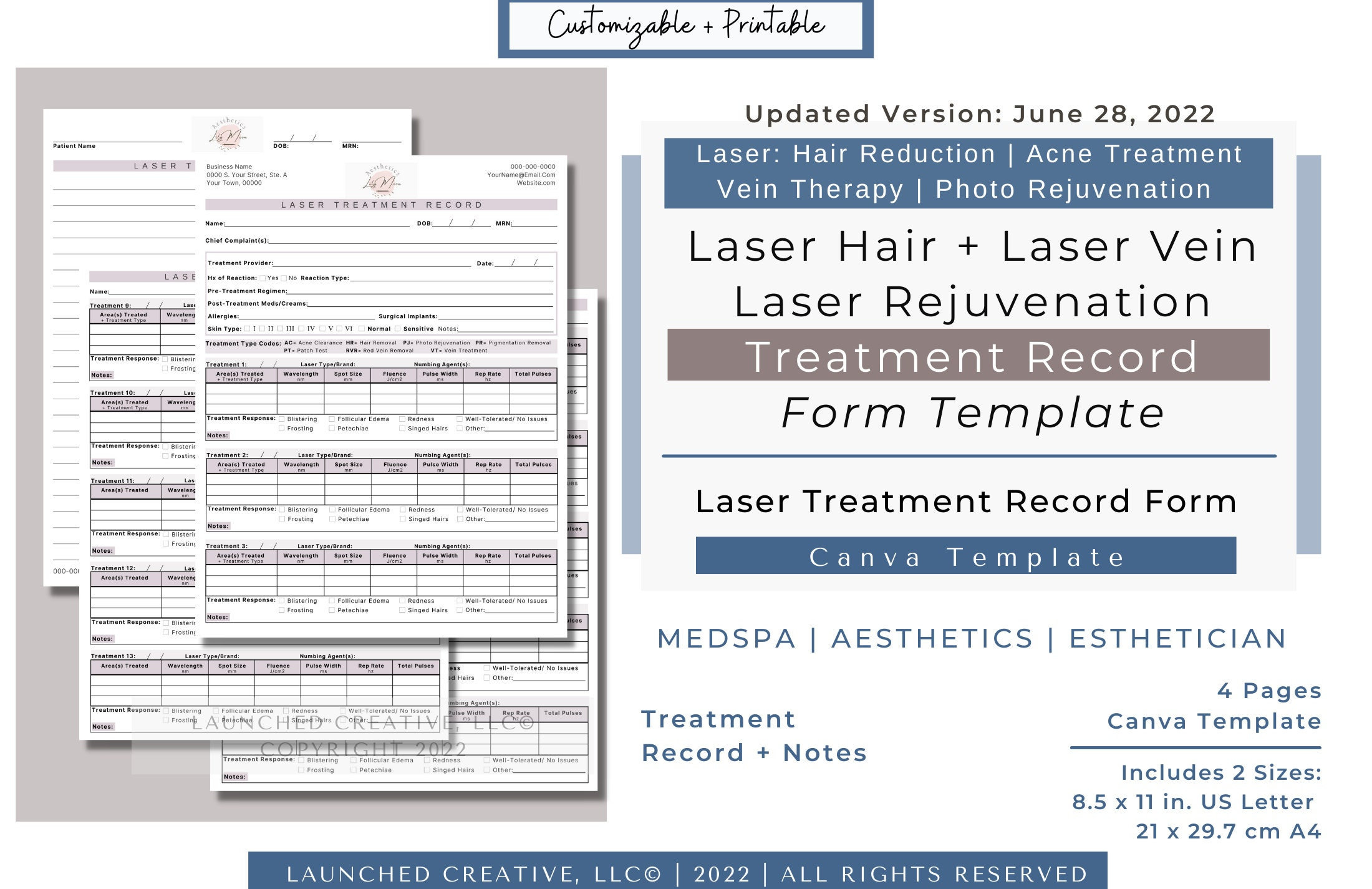Laser Treatment Record Form Template | Laser Hair Vein Acne pertaining to Printable Laser Hair Removal Treatment Record Form