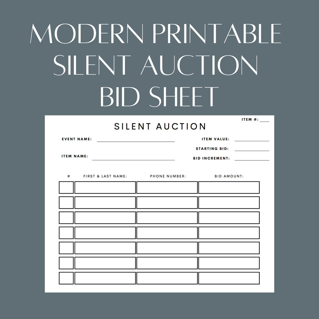 Modernes, Druckbares Stilles Auktions-Bid Sheet (Pdf-Datei intended for Printable Silent Auction Bid Sheets