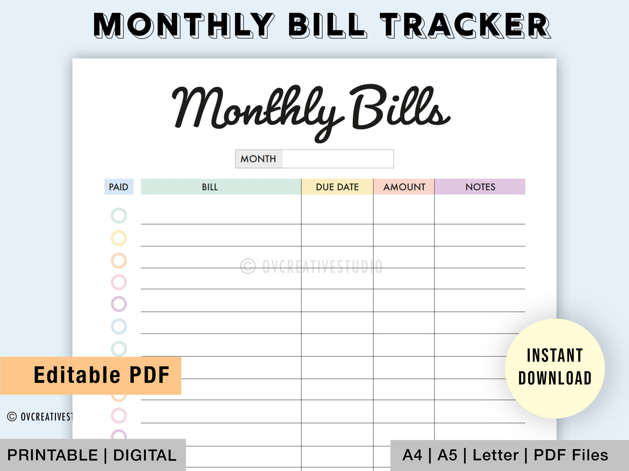 Monatlicher Bill Tracker | Bill Planner | Monatsbuch | Bill with Monthly Bill Tracker Printable