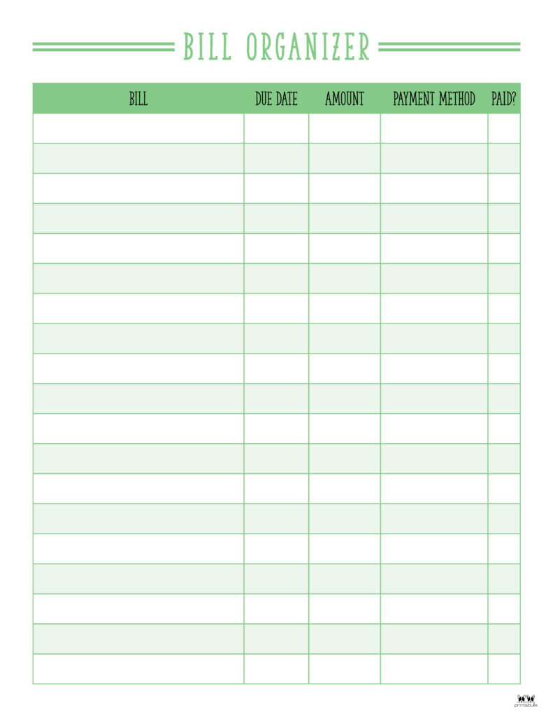 Monthly Bill Organizers - 18 Free Printables | Printabulls within Monthly Bill Tracker Printable