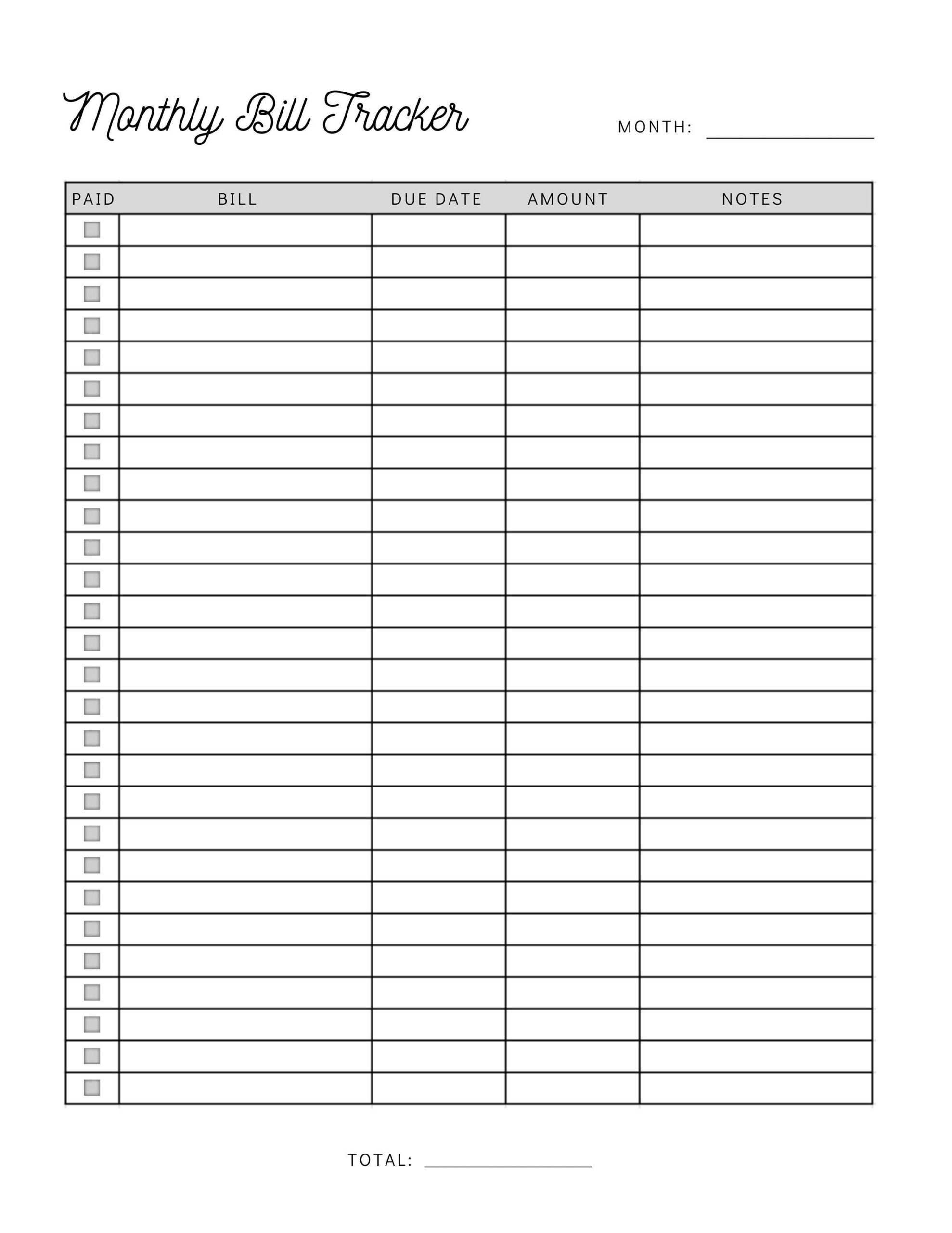 Monthly Bill Payment Tracker Printable | Bill Pay Checklist throughout Monthly Bill Payment Log Printable