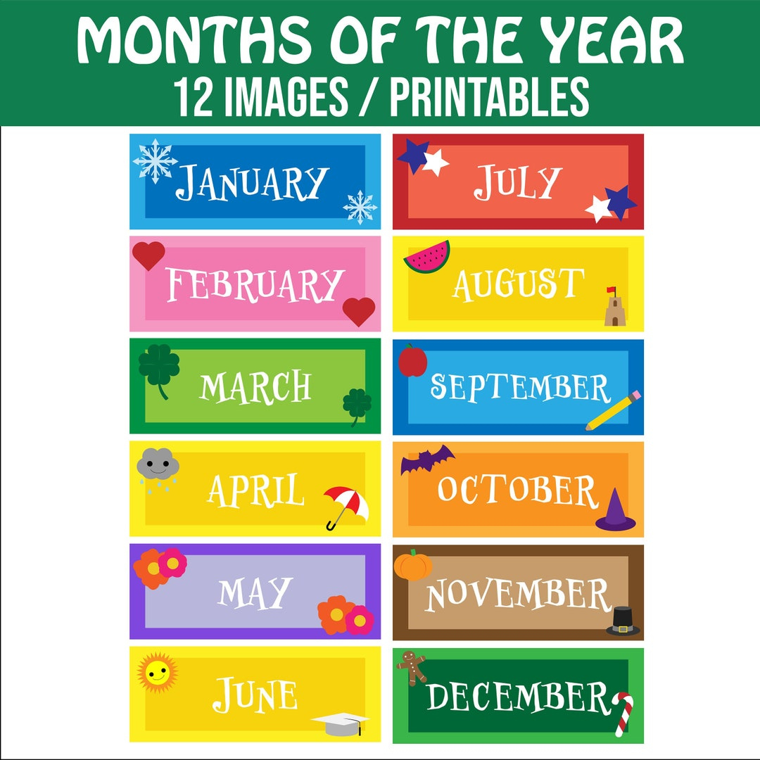 Months Of The Year Printable - 12 Images / Printables For Classroom Calendar - Classroom / Powerpoint / Teacher Resource - Etsy regarding Months Of The Year Printables Free