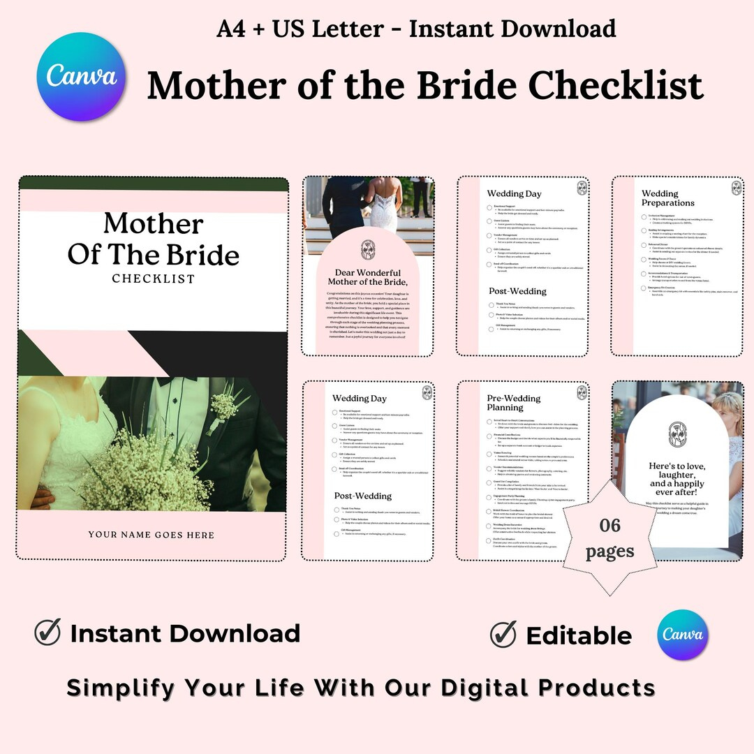 Mother Of The Bride Checklist, Minimalist Wedding Planning Guide within Mother of the Bride Checklist Printable