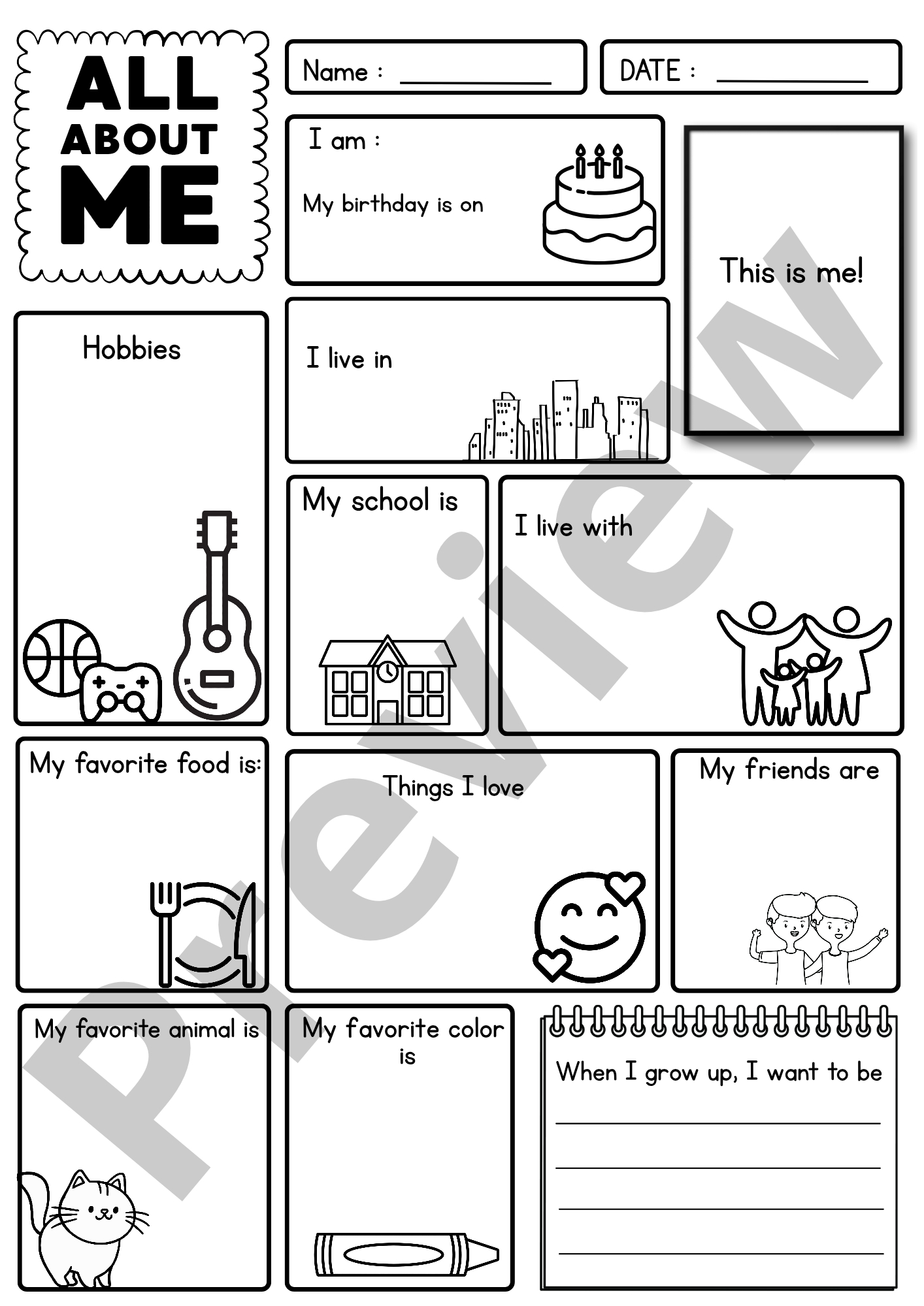 My All About Me Page | Printable Activity Sheet For Kids with Printable All About Me Page