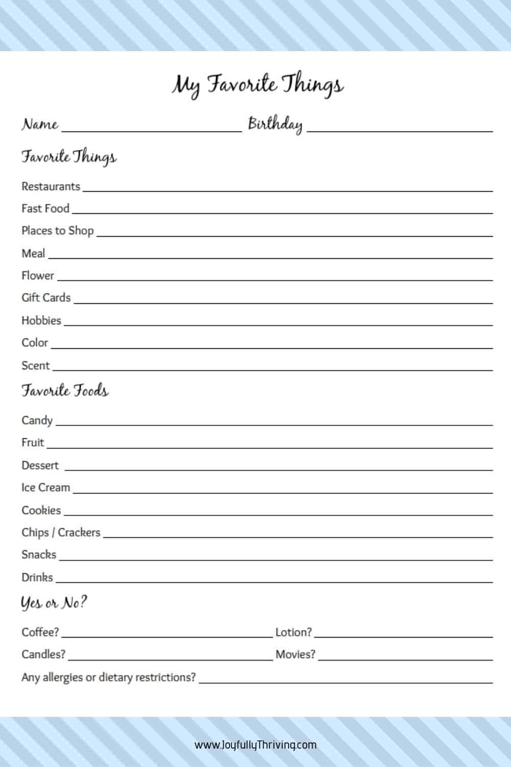 My Favorite Things List - Free Printable Gift Ideas For Teachers inside Free Printable My Favorite Things Worksheet