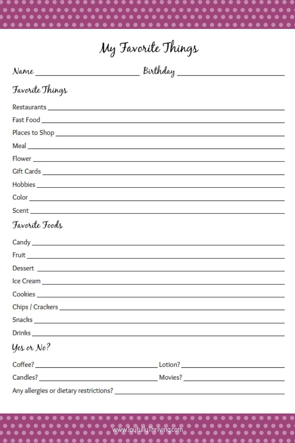 My Favorite Things List - Free Printable Gift Ideas For Teachers pertaining to Free Printable My Favorite Things Worksheet
