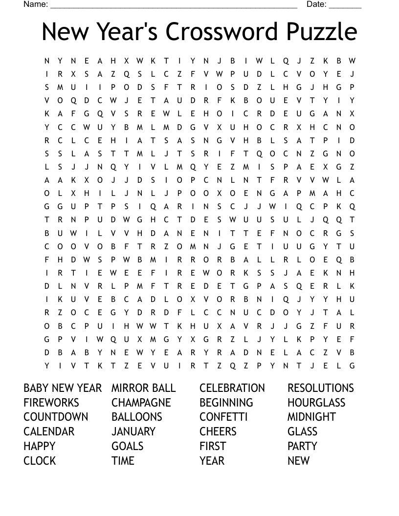 New Year'S Crossword Puzzle Word Search - Wordmint with New Year Crossword Puzzle Printable