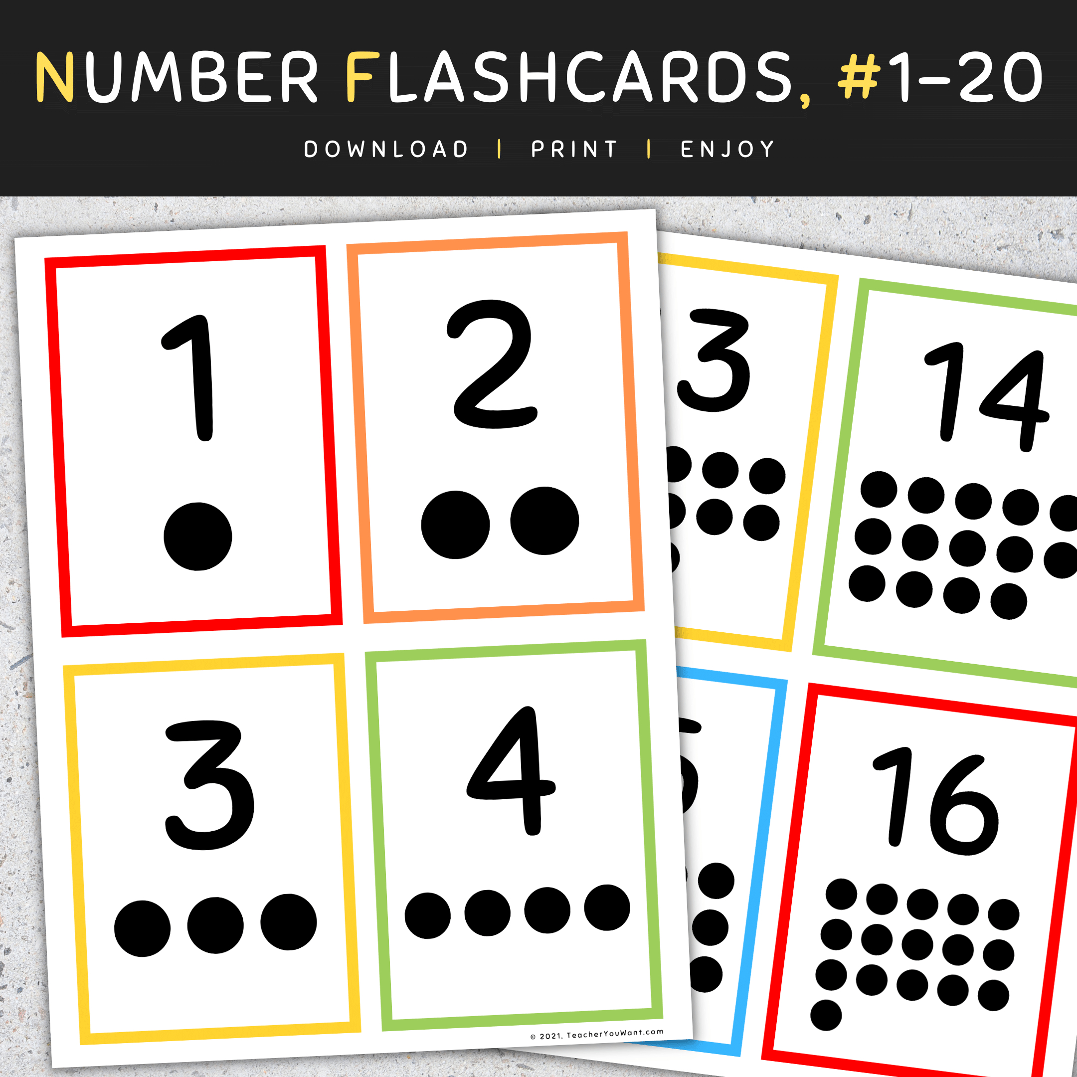 Number Flashcards With Counting Dots (Ten Frames), #1-20 | Made throughout 0-20 Dots On Cards Printable