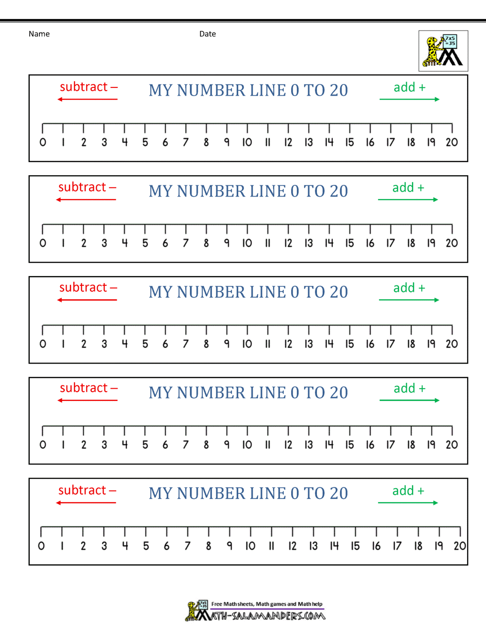 Number Line 0 To 20 Printables with Number Line 1-20 Printable
