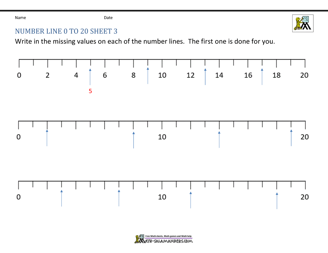 Number Line To 20 Worksheets throughout 1 To 20 Number Line Printable