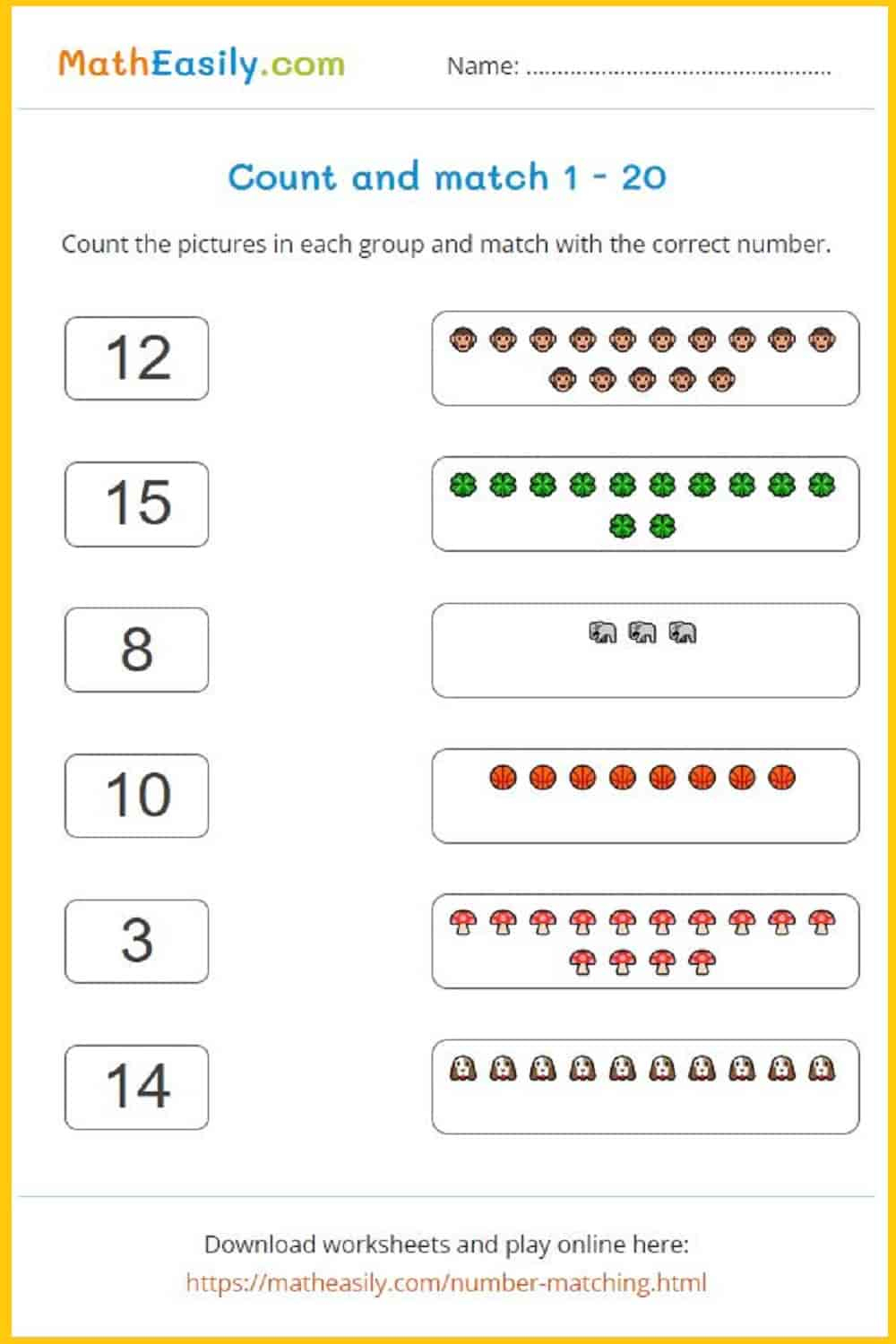 Number Matching Game Online + Printable throughout 1 To 20 Match Numbers Printable