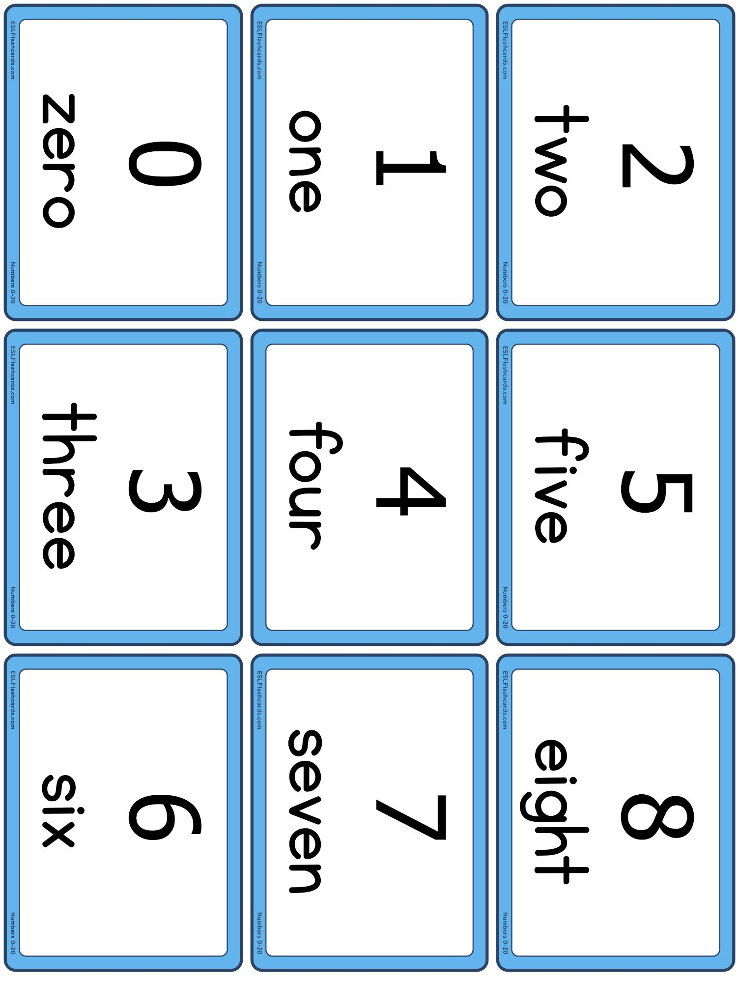 Numbers 0 To 20 – Esl Flashcards for 0-20 Number Cards Printable