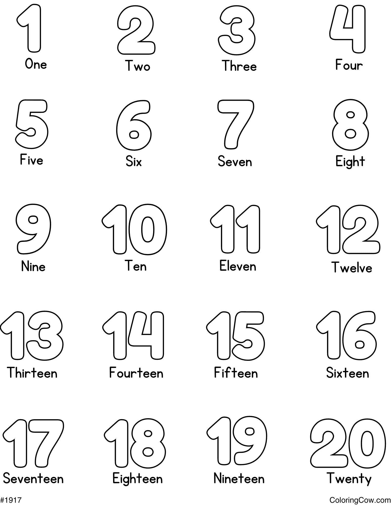 Numbers 1 - 20 Coloring Page regarding 1 To 20 Printable Numbers