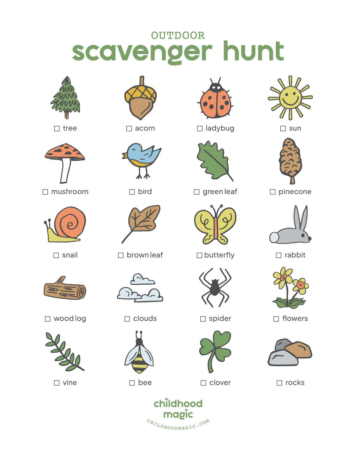 Outdoor Scavenger Hunt (Free Printable!) - Childhood Magic pertaining to Free Printable Outdoor Scavenger Hunt