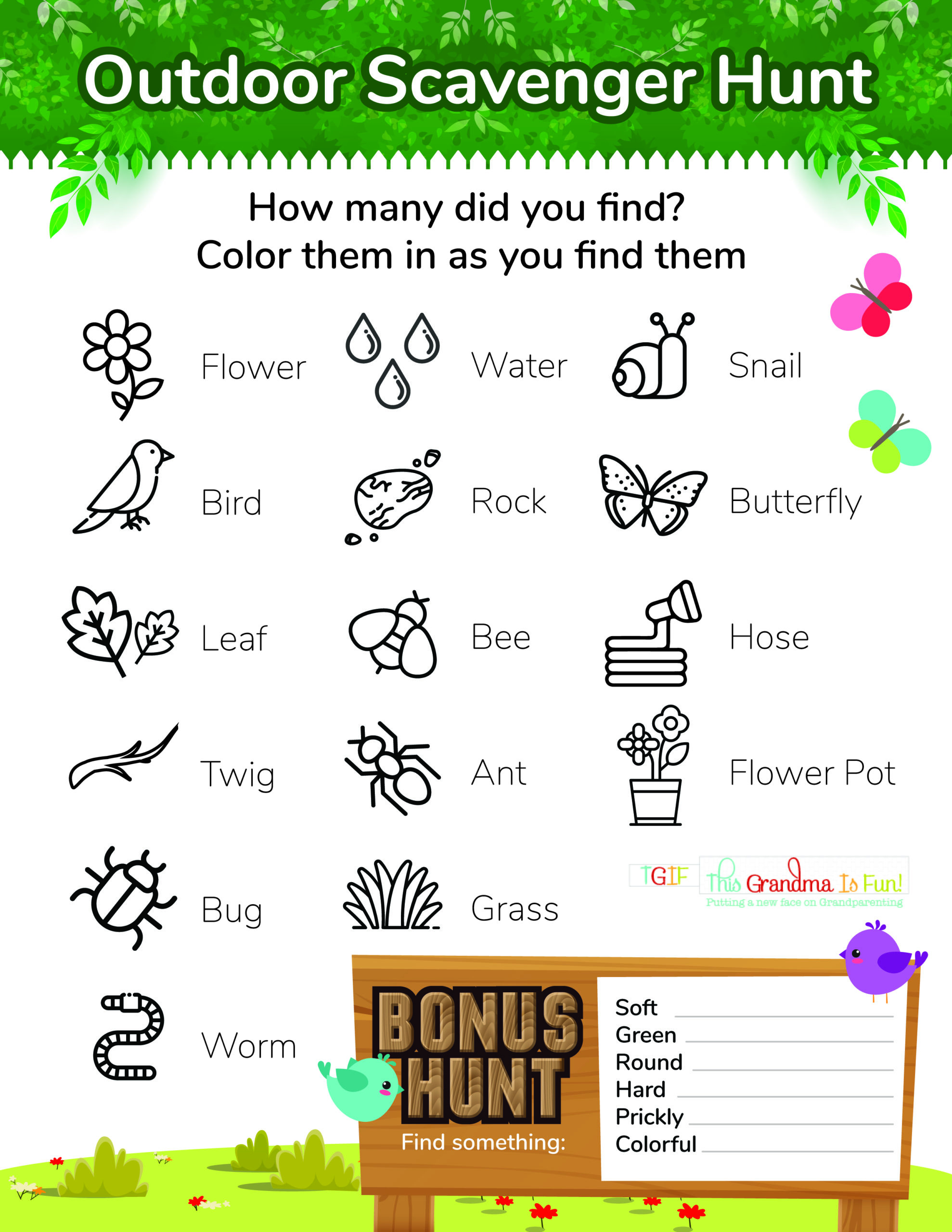 Outdoor Scavenger Hunt Free Printable - Tgif - This Grandma Is Fun throughout Free Printable Outdoor Scavenger Hunt