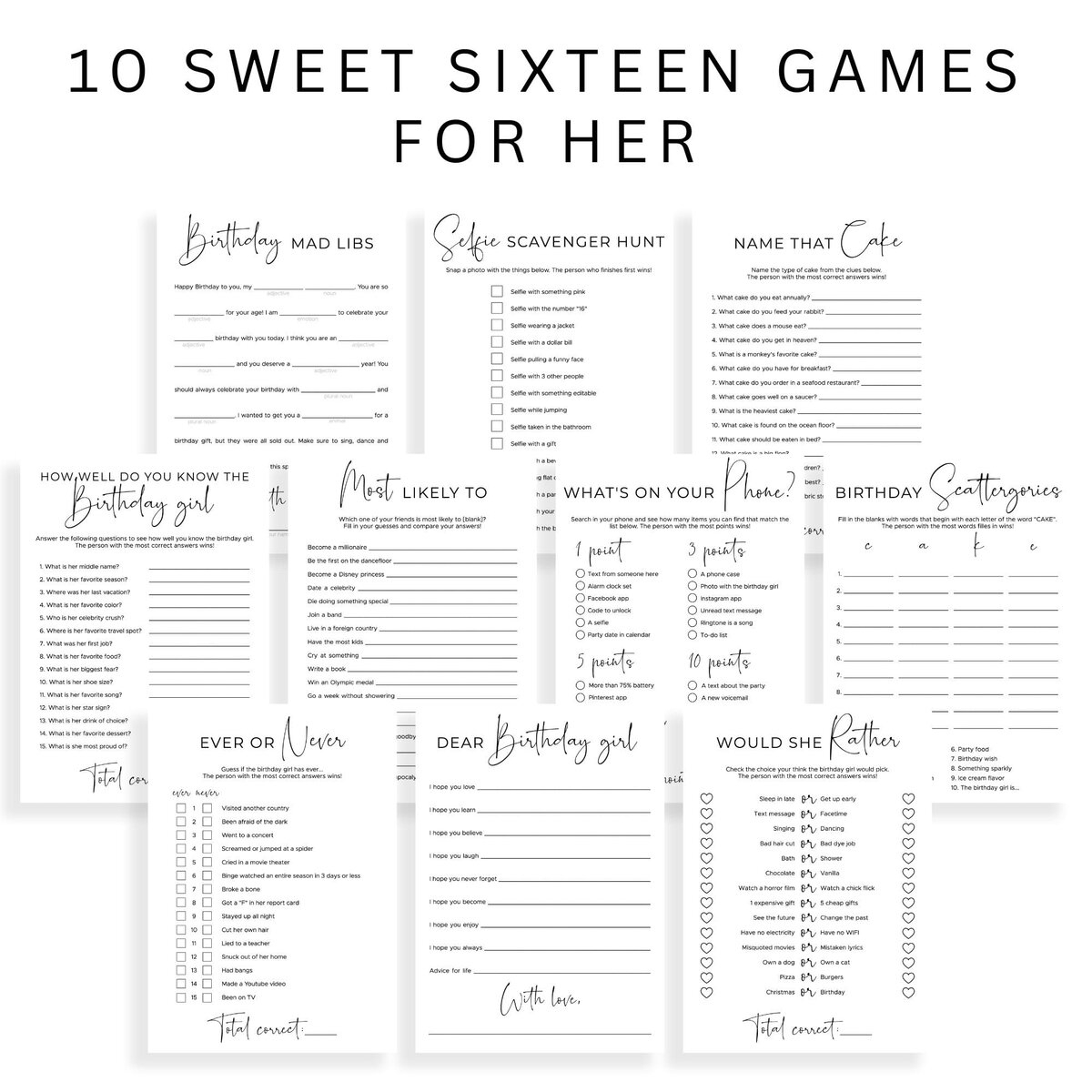 Personalized Sweet 16 Game Ideas For Her | Editable Printables intended for Free Printable Sweet 16 Party Games