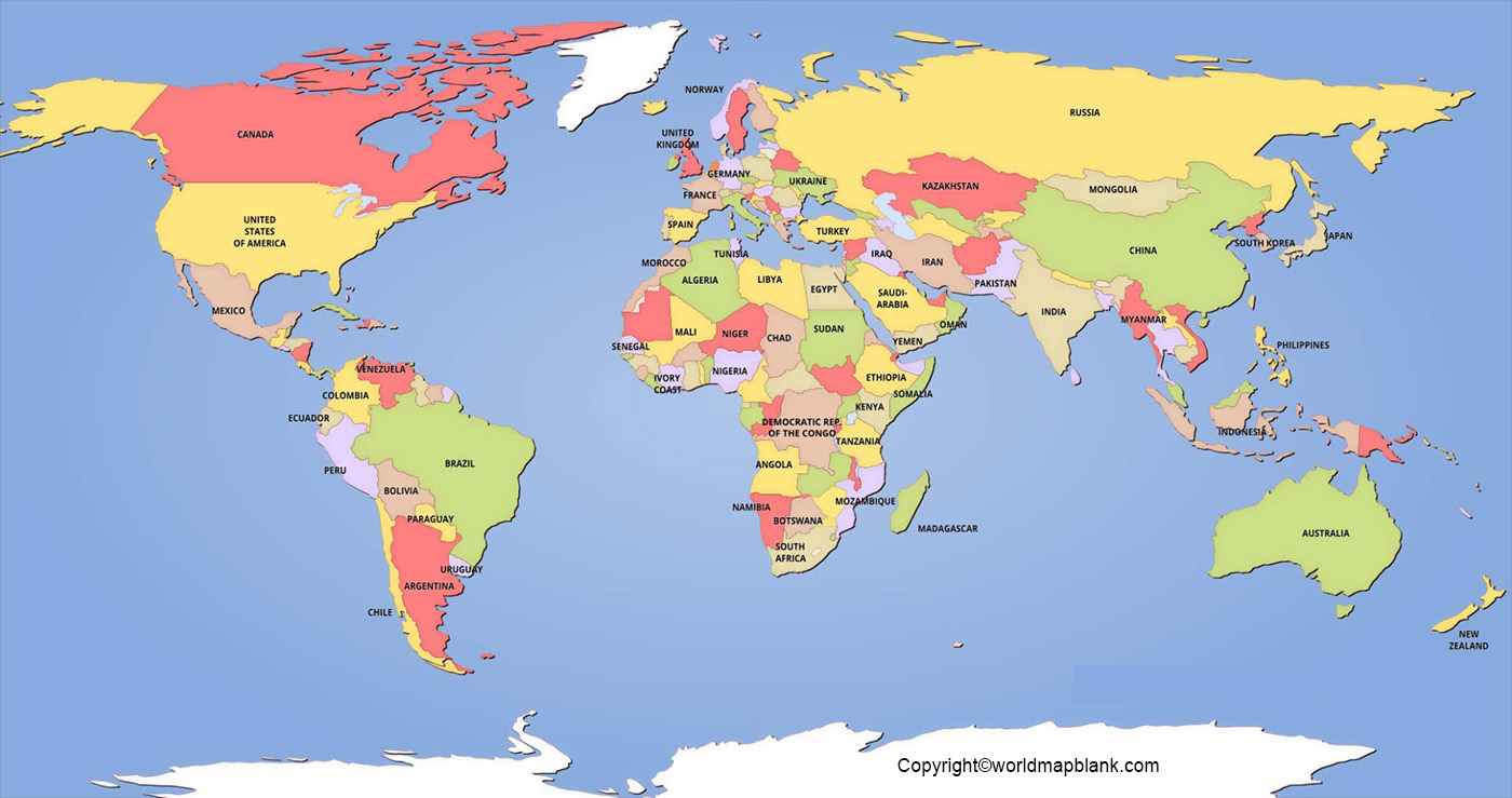Political World Map – Printable Map Of The World [Pdf] throughout World Map With Countries Printable