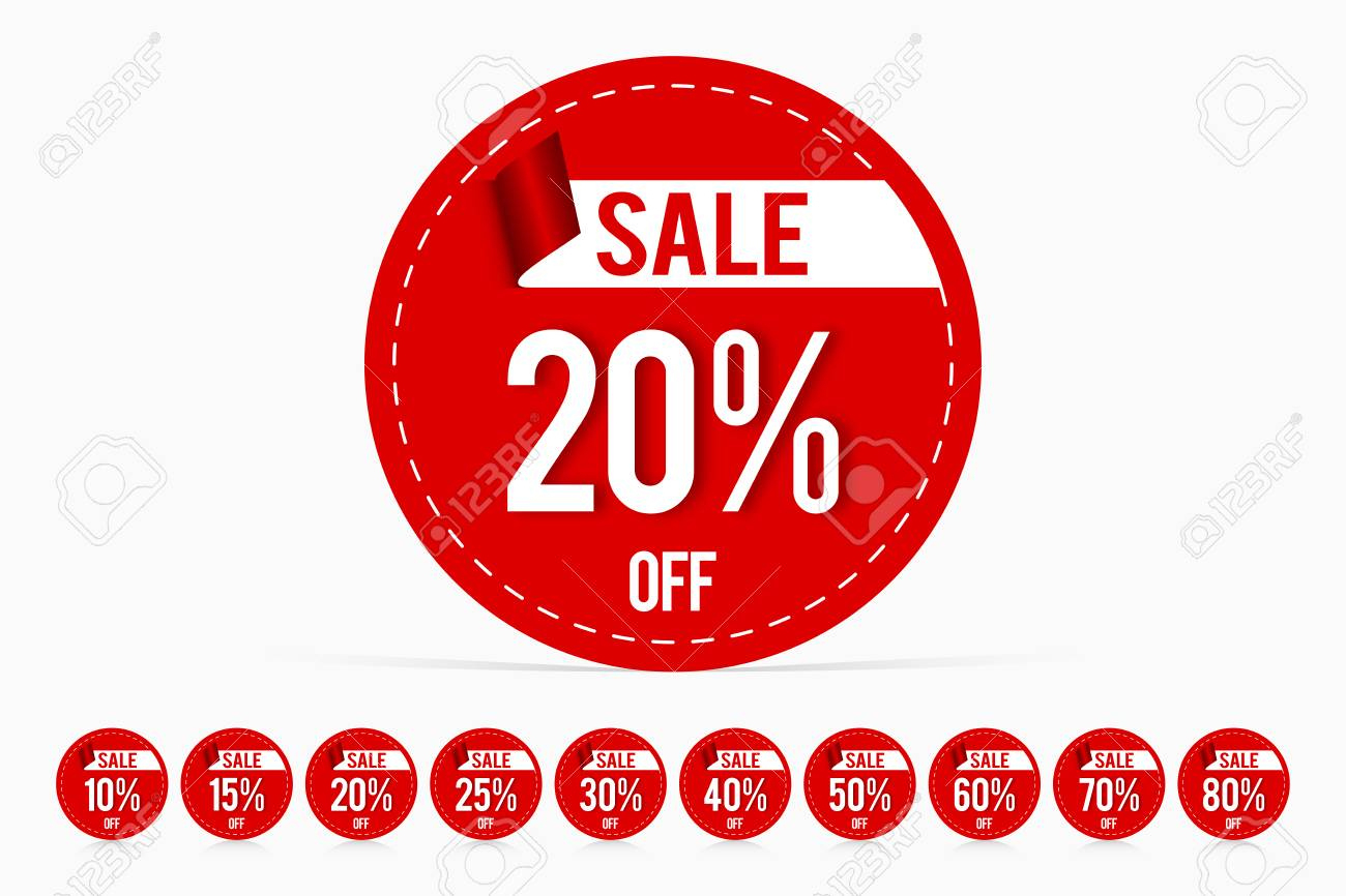 Price Tag Promotion Sale Template Discount Label Set 20% Off; 10 in 10 15 and 20 Off Sign Free Printable