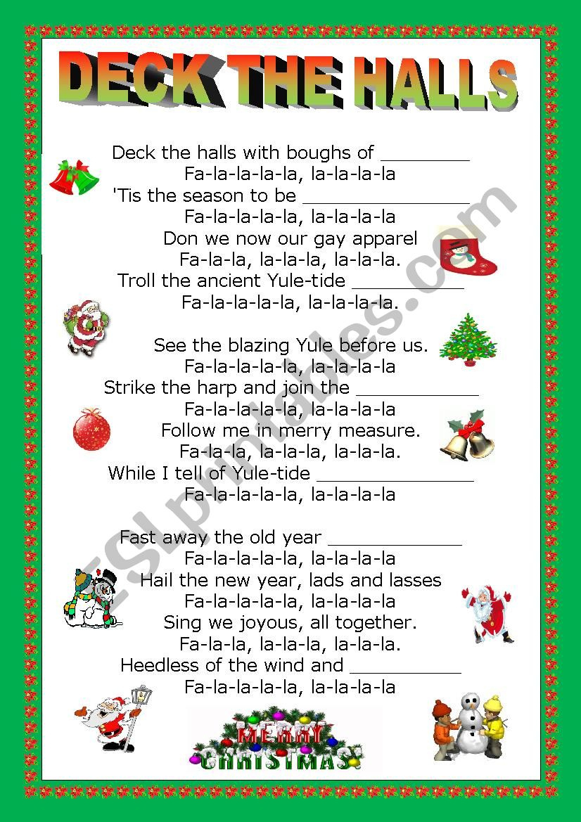 Print Deck The Halls Christmas Song Lyrics Bookmark - Worksheets within Printable Deck the Halls Lyrics