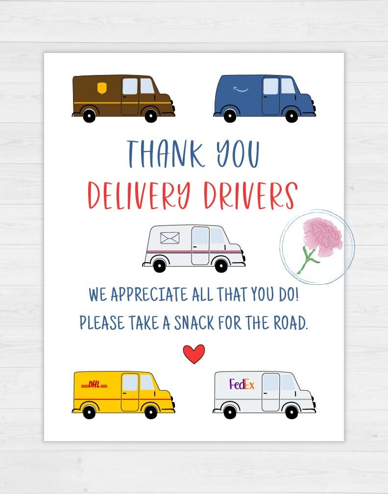 Printable 8.5X11 Delivery Driver Appreciation Sign,Delivery Driver with Thank You Delivery Drivers Sign Printable
